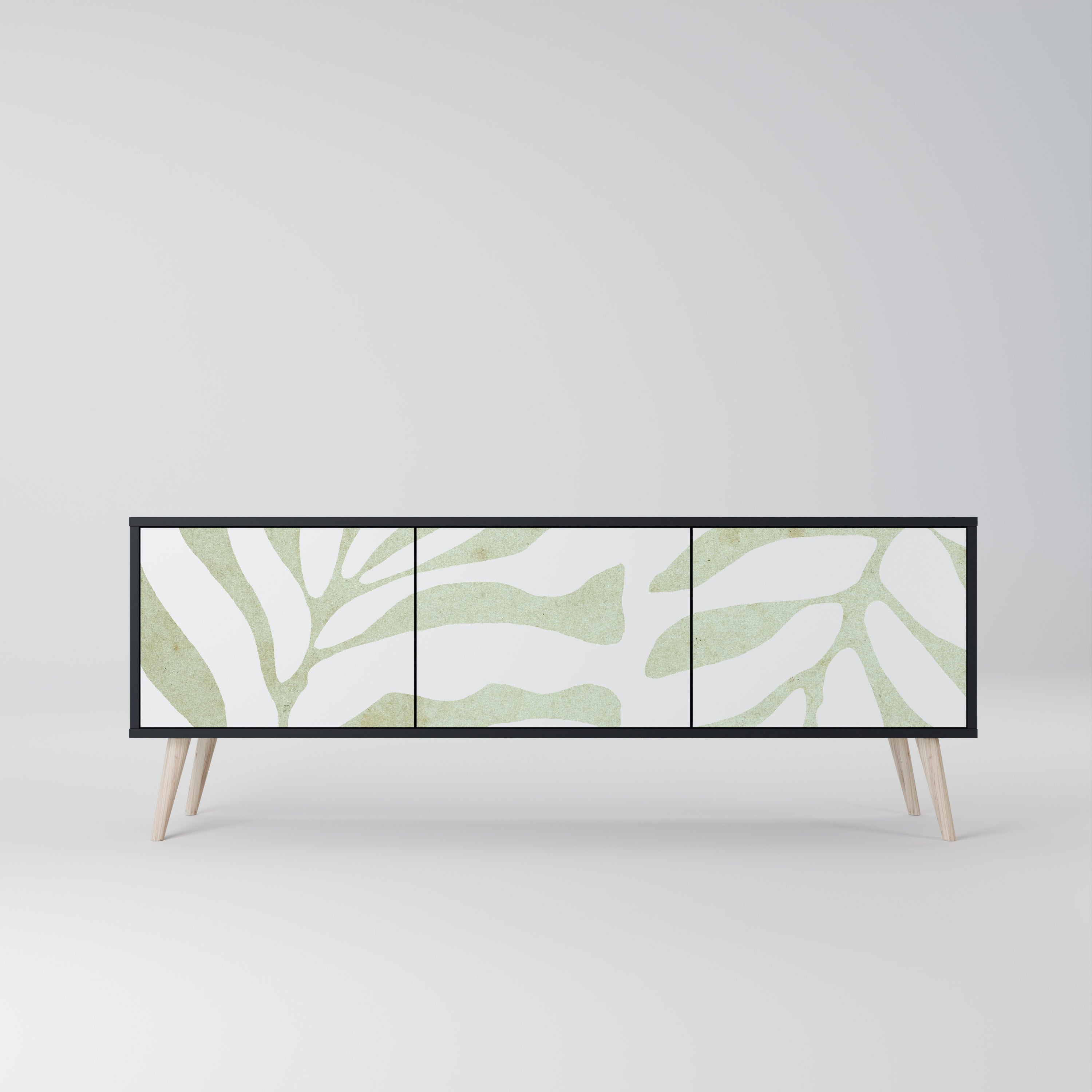 BOTANICAL SPARK Móvel de TV com 3 Portas em Acabamento Preto