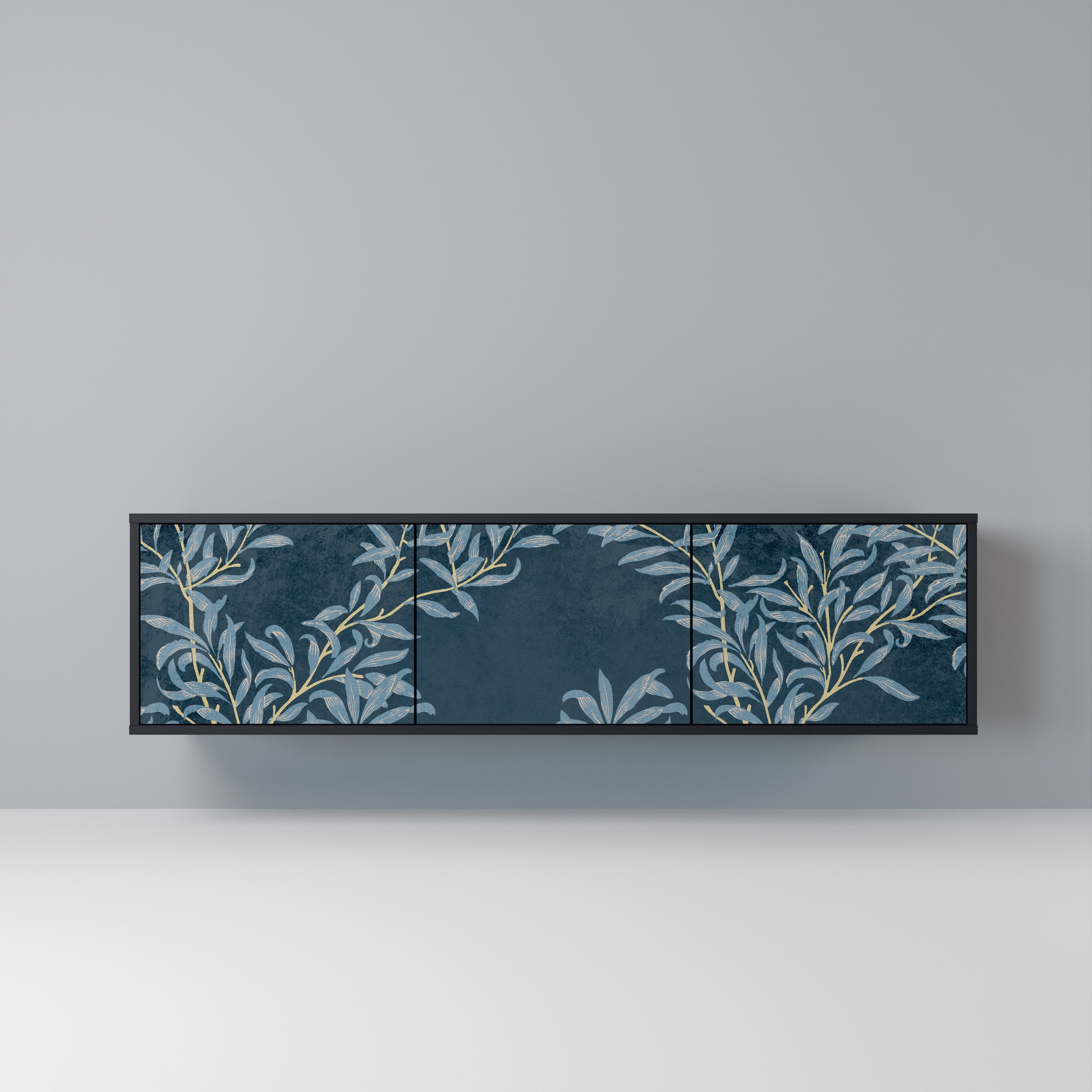 BLUE LEAVES Móvel de TV com 3 Portas em Acabamento Preto