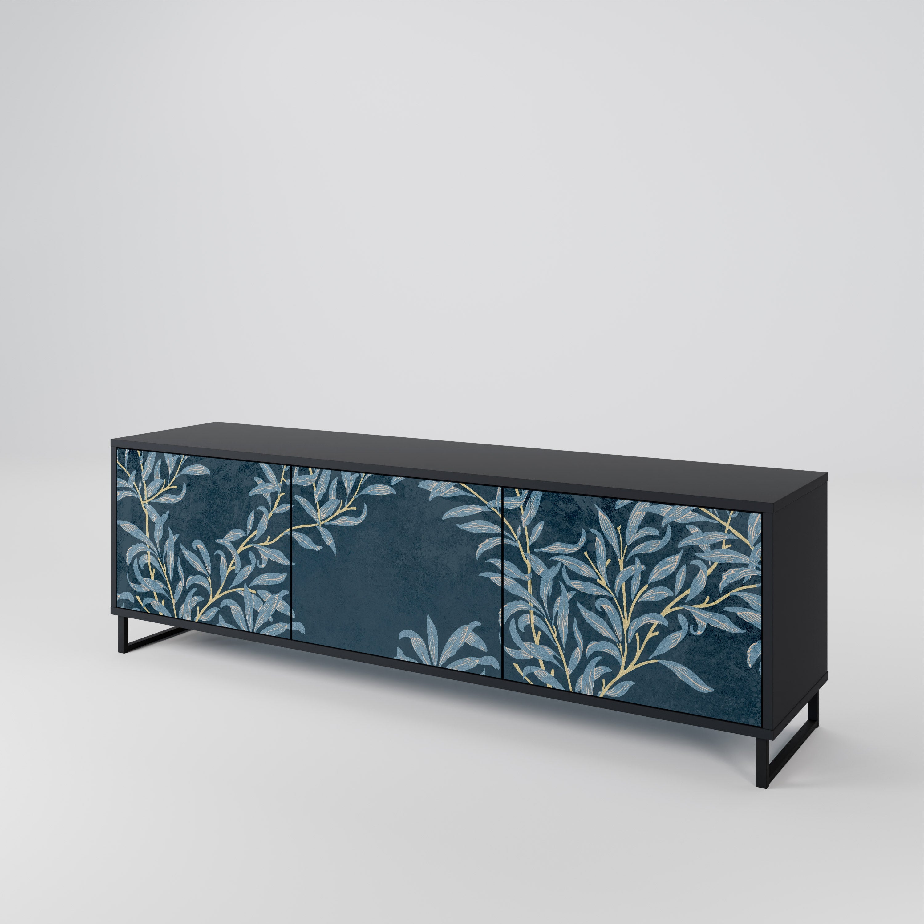 BLUE LEAVES Móvel de TV com 3 Portas em Acabamento Preto