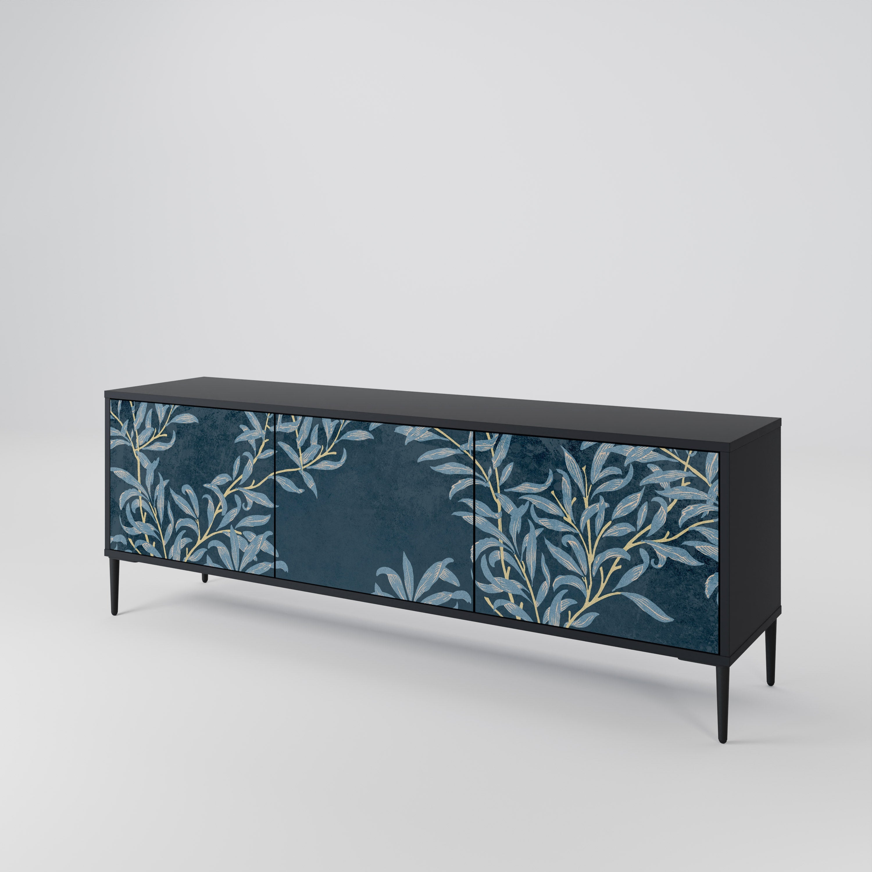 BLUE LEAVES Móvel de TV com 3 Portas em Acabamento Preto