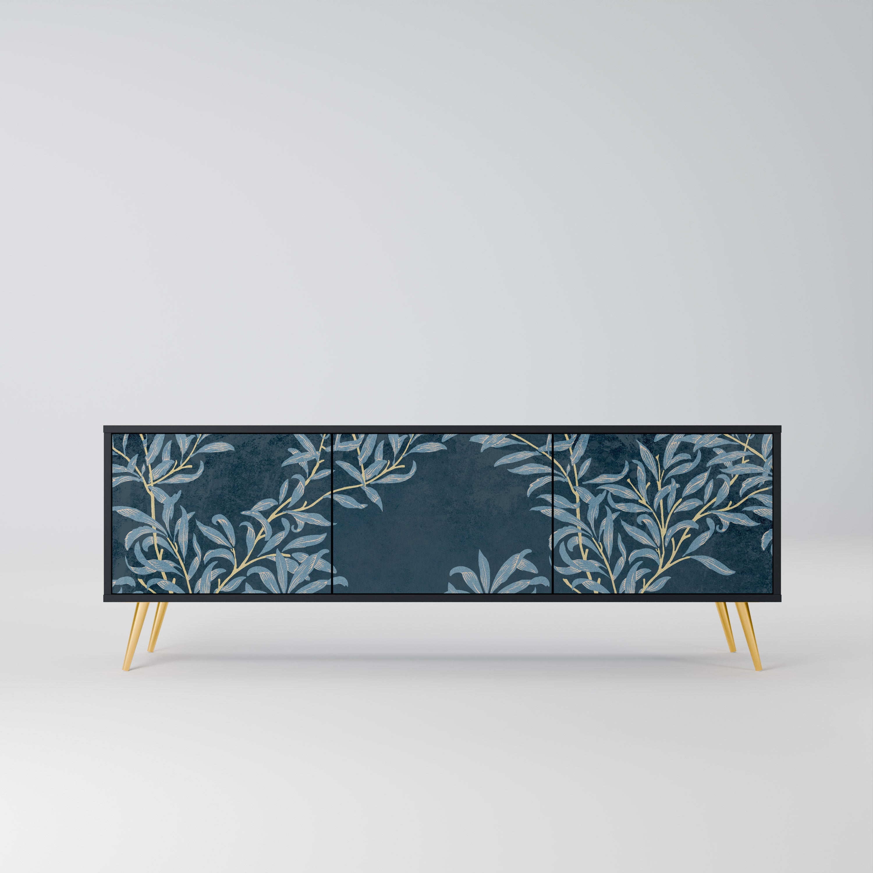 BLUE LEAVES Móvel de TV com 3 Portas em Acabamento Preto