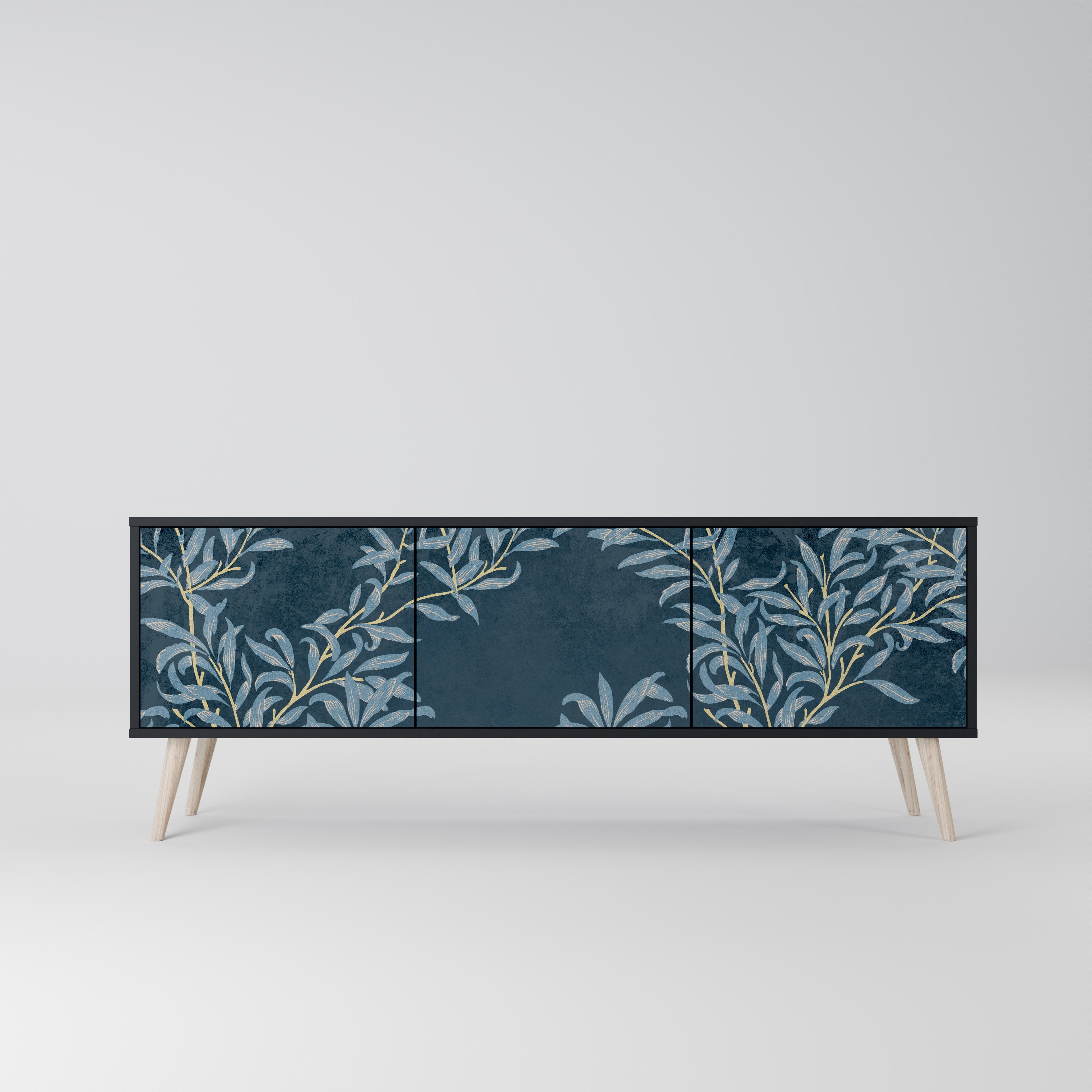 BLUE LEAVES Móvel de TV com 3 Portas em Acabamento Preto