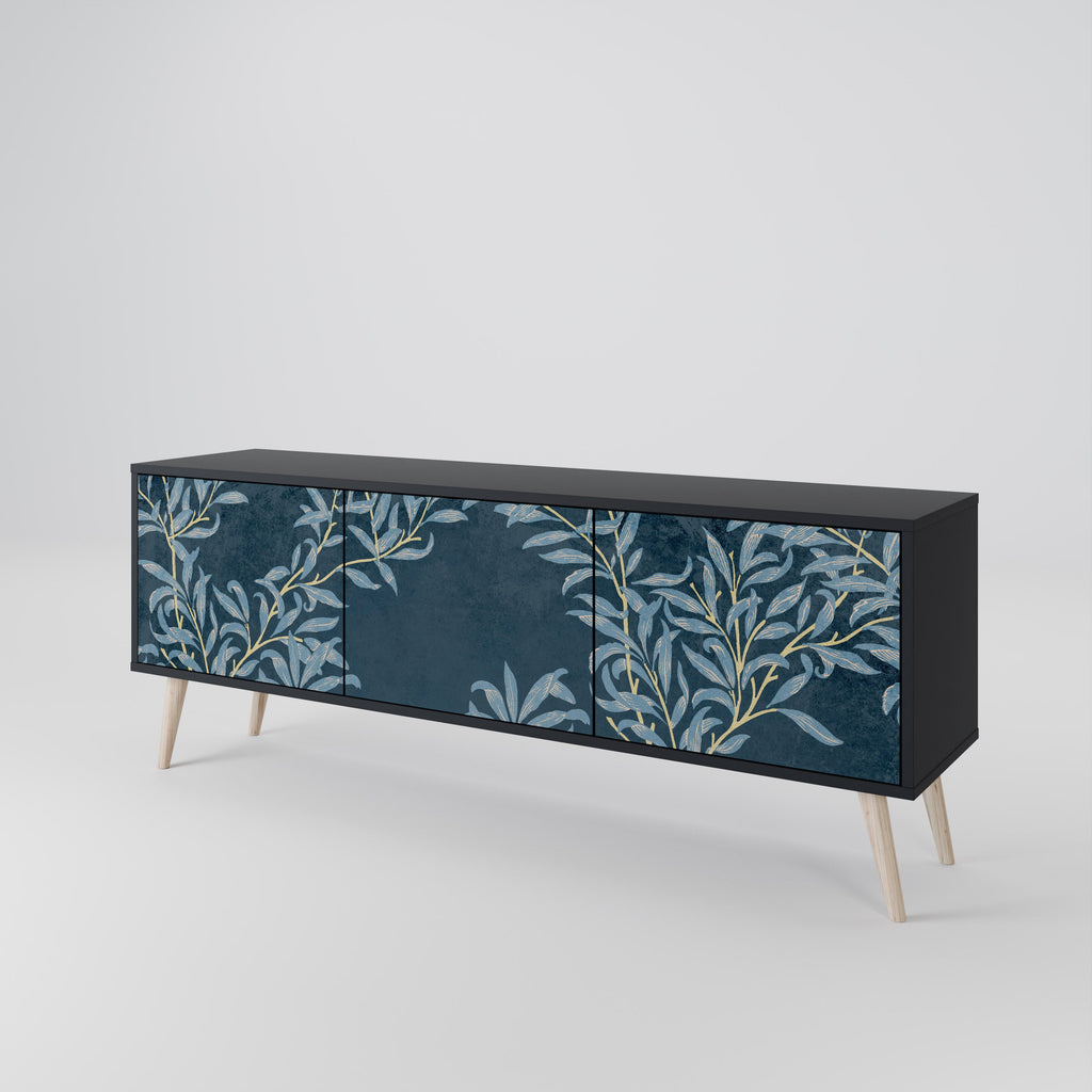 BLUE LEAVES Móvel de TV com 3 Portas em Acabamento Preto
