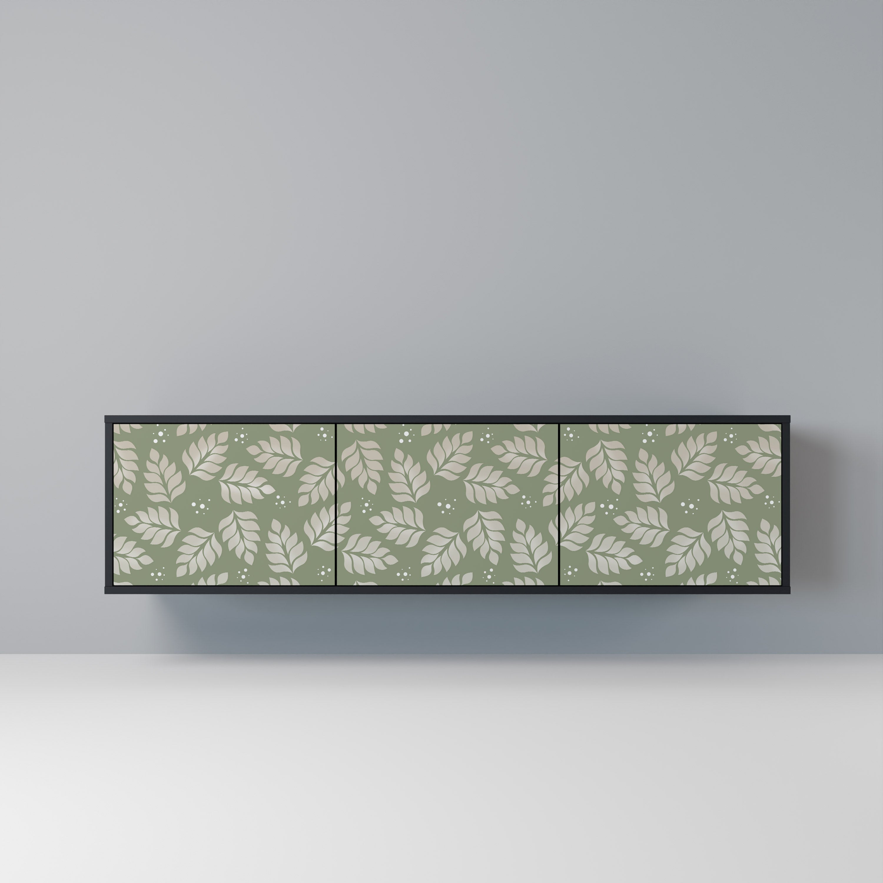 LEAVES ON GREEN Móvel de TV com 3 Portas em Acabamento Preto