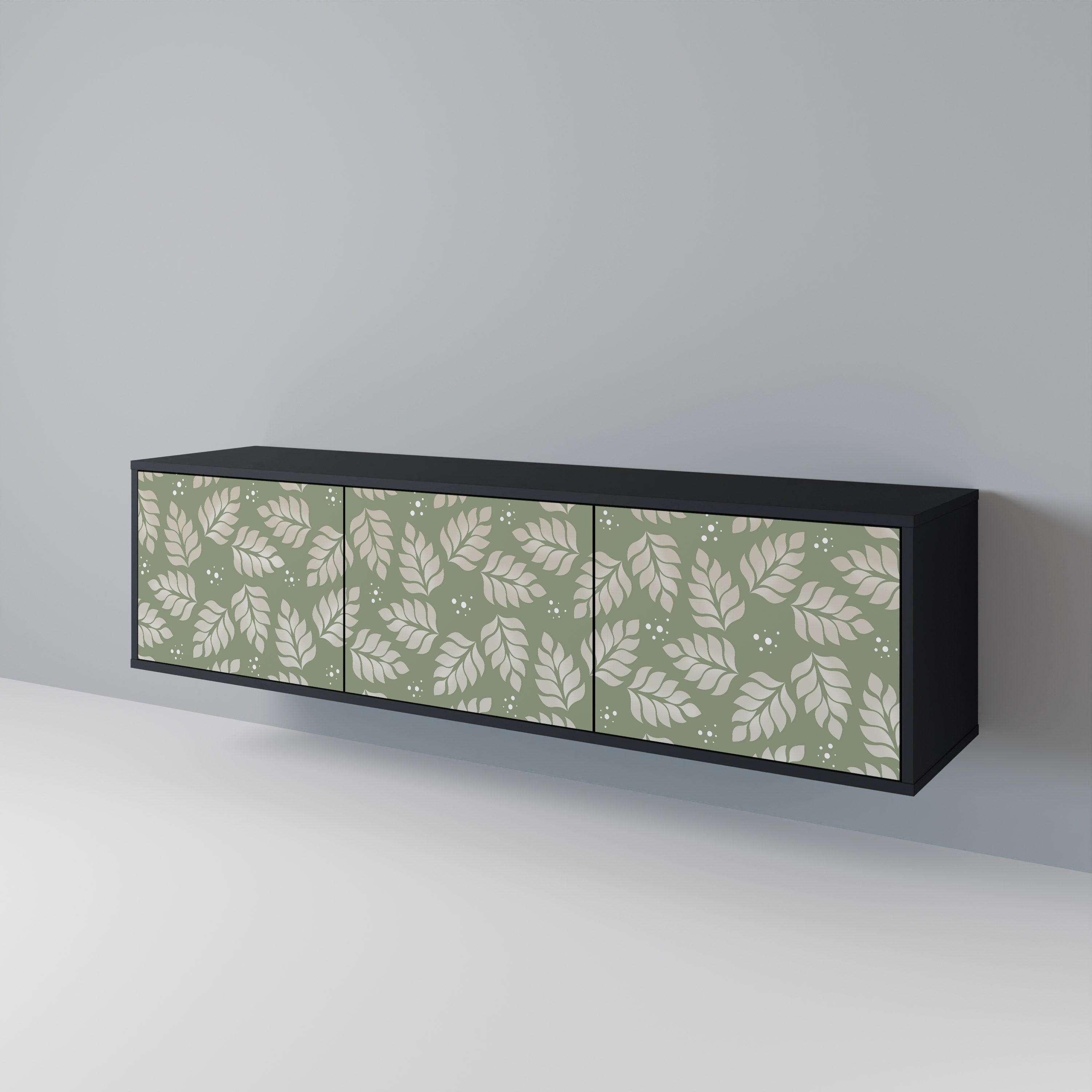 LEAVES ON GREEN Móvel de TV com 3 Portas em Acabamento Preto
