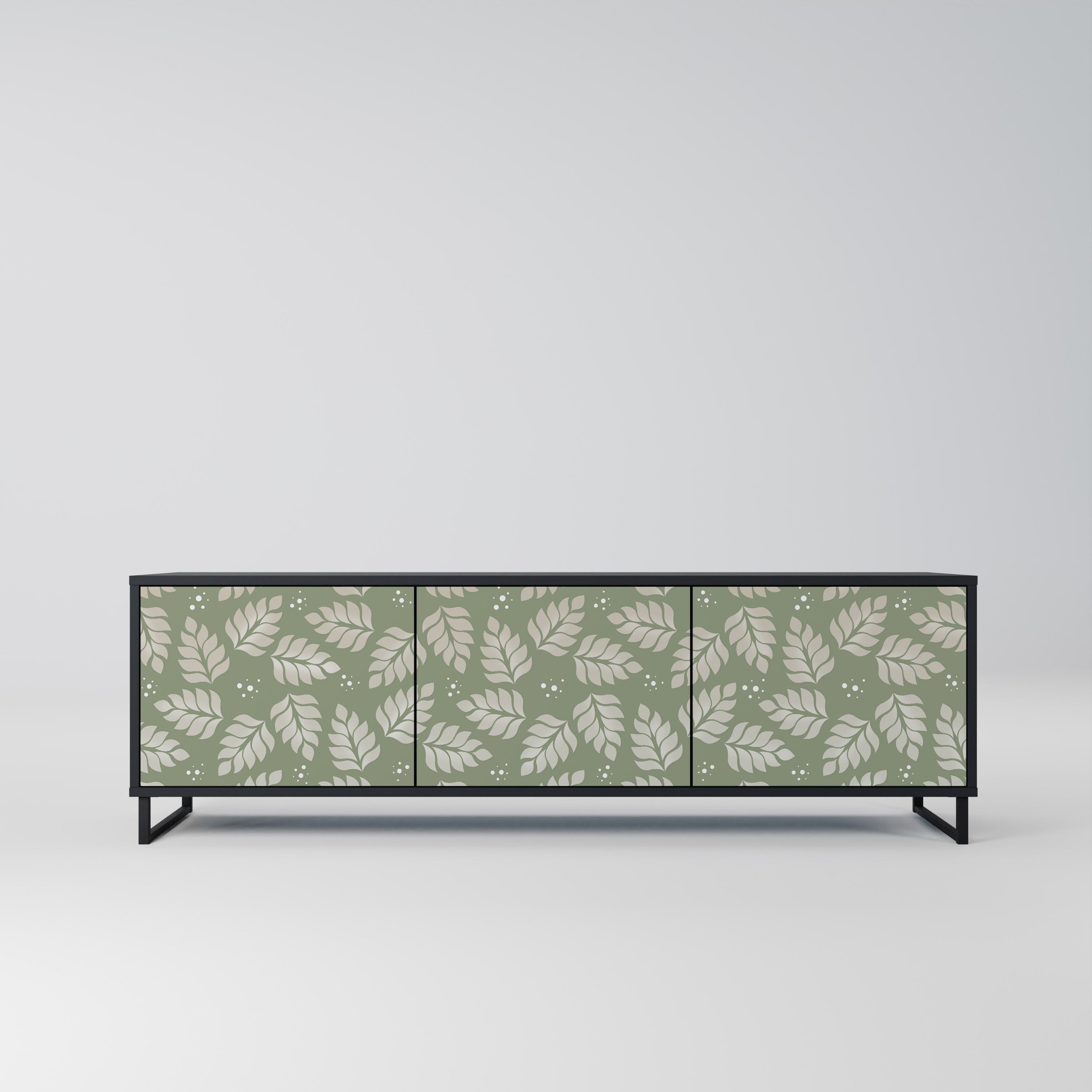 LEAVES ON GREEN Móvel de TV com 3 Portas em Acabamento Preto