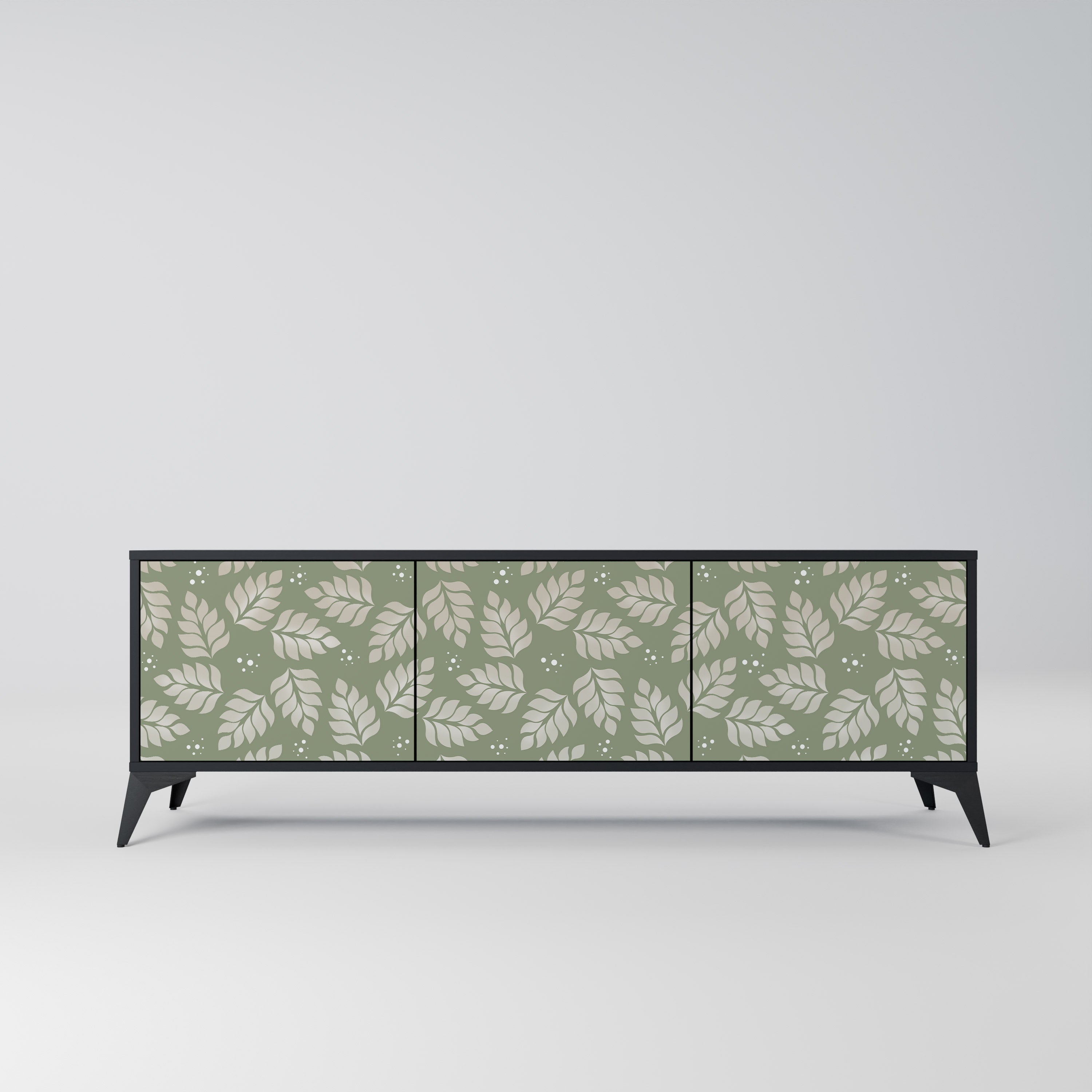 LEAVES ON GREEN Móvel de TV com 3 Portas em Acabamento Preto