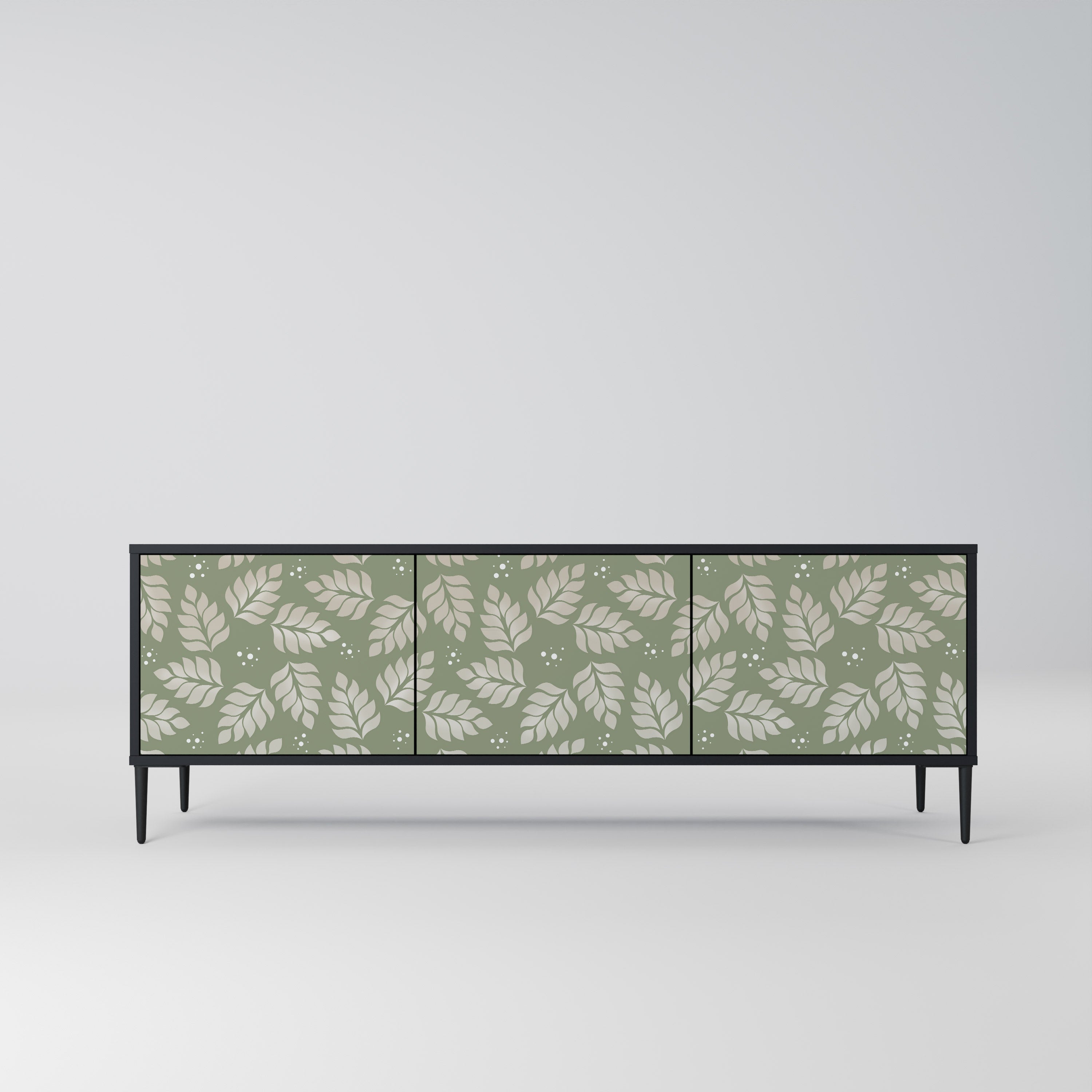 LEAVES ON GREEN Móvel de TV com 3 Portas em Acabamento Preto