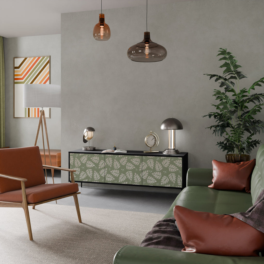 LEAVES ON GREEN Móvel de TV com 3 Portas em Acabamento Preto