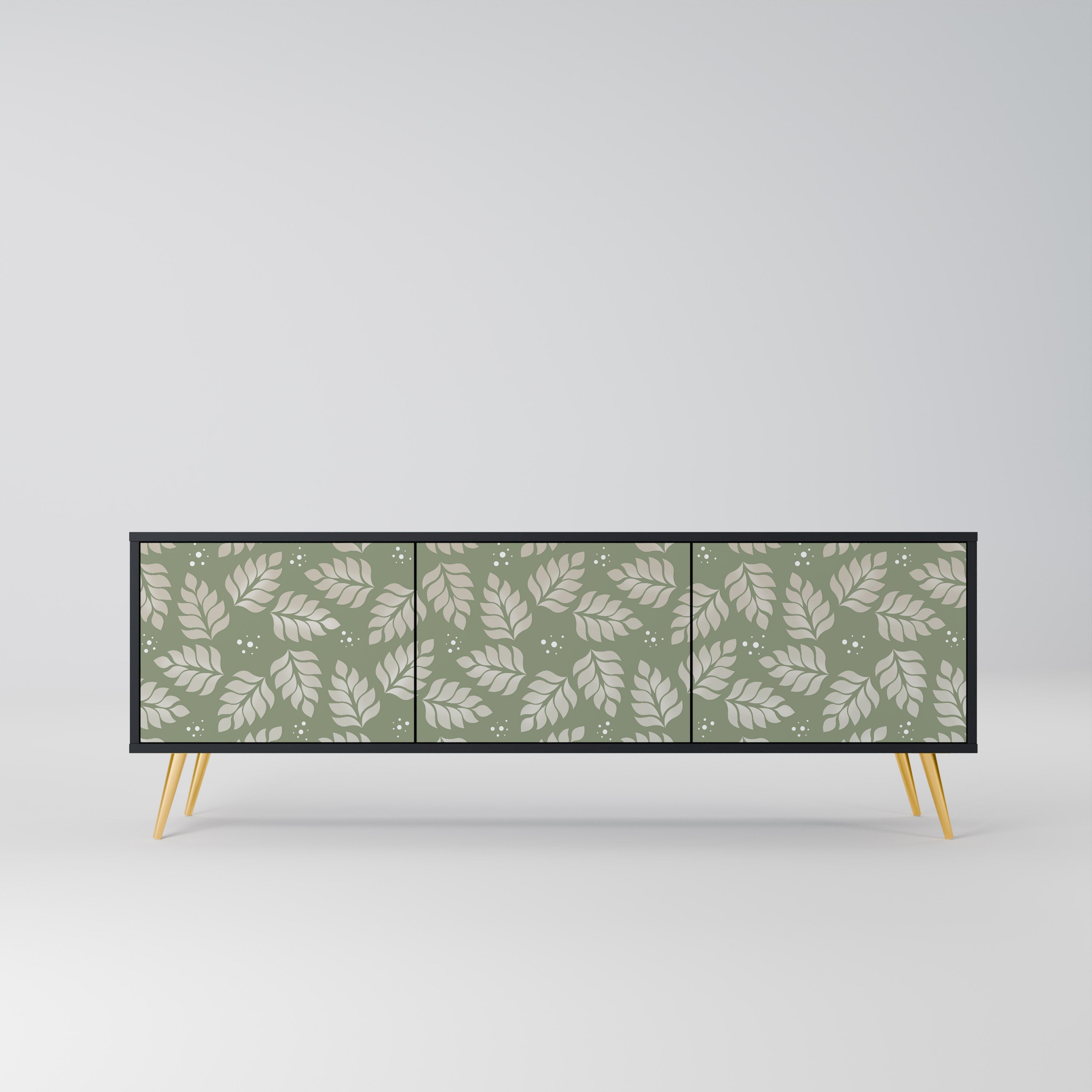 LEAVES ON GREEN Móvel de TV com 3 Portas em Acabamento Preto