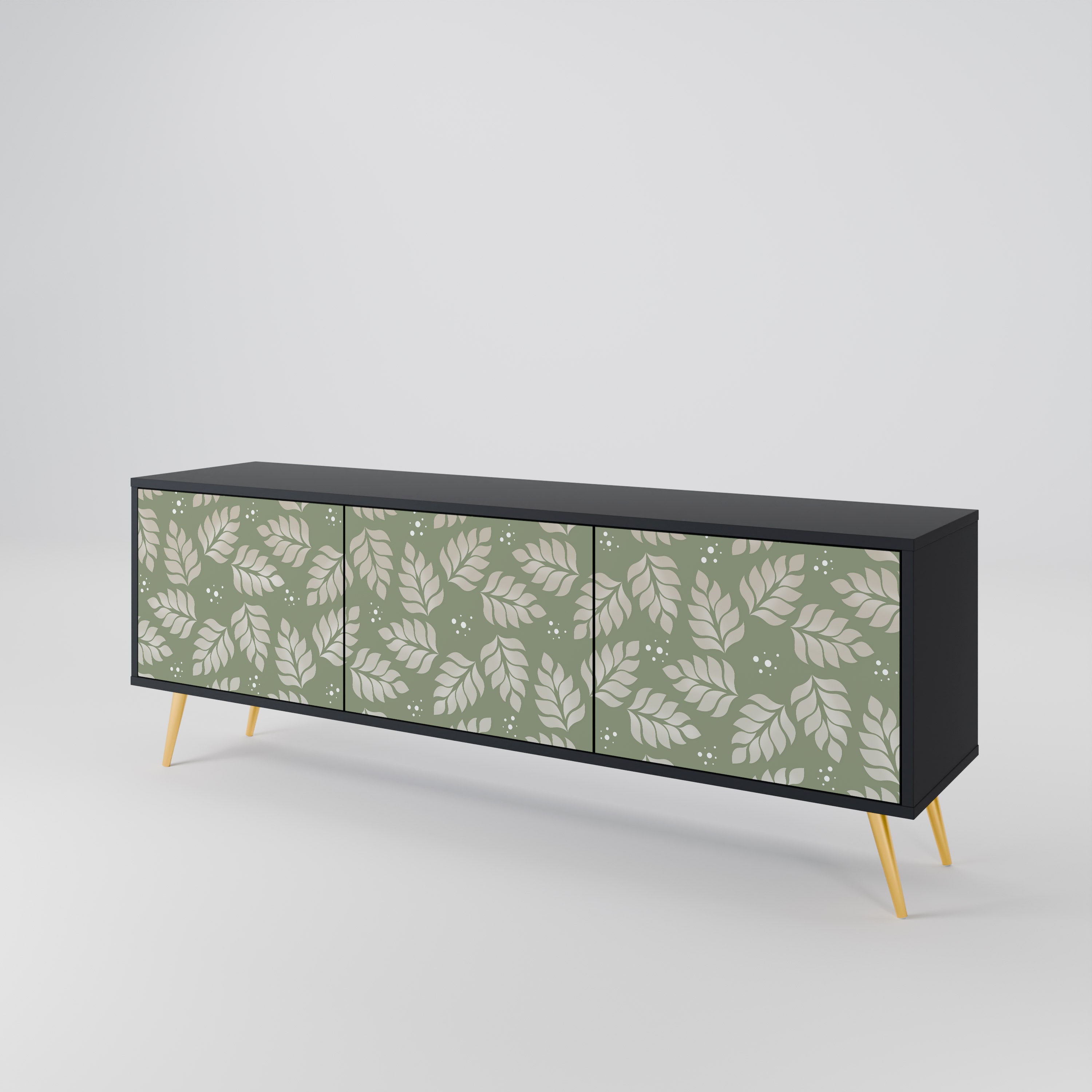 LEAVES ON GREEN Móvel de TV com 3 Portas em Acabamento Preto