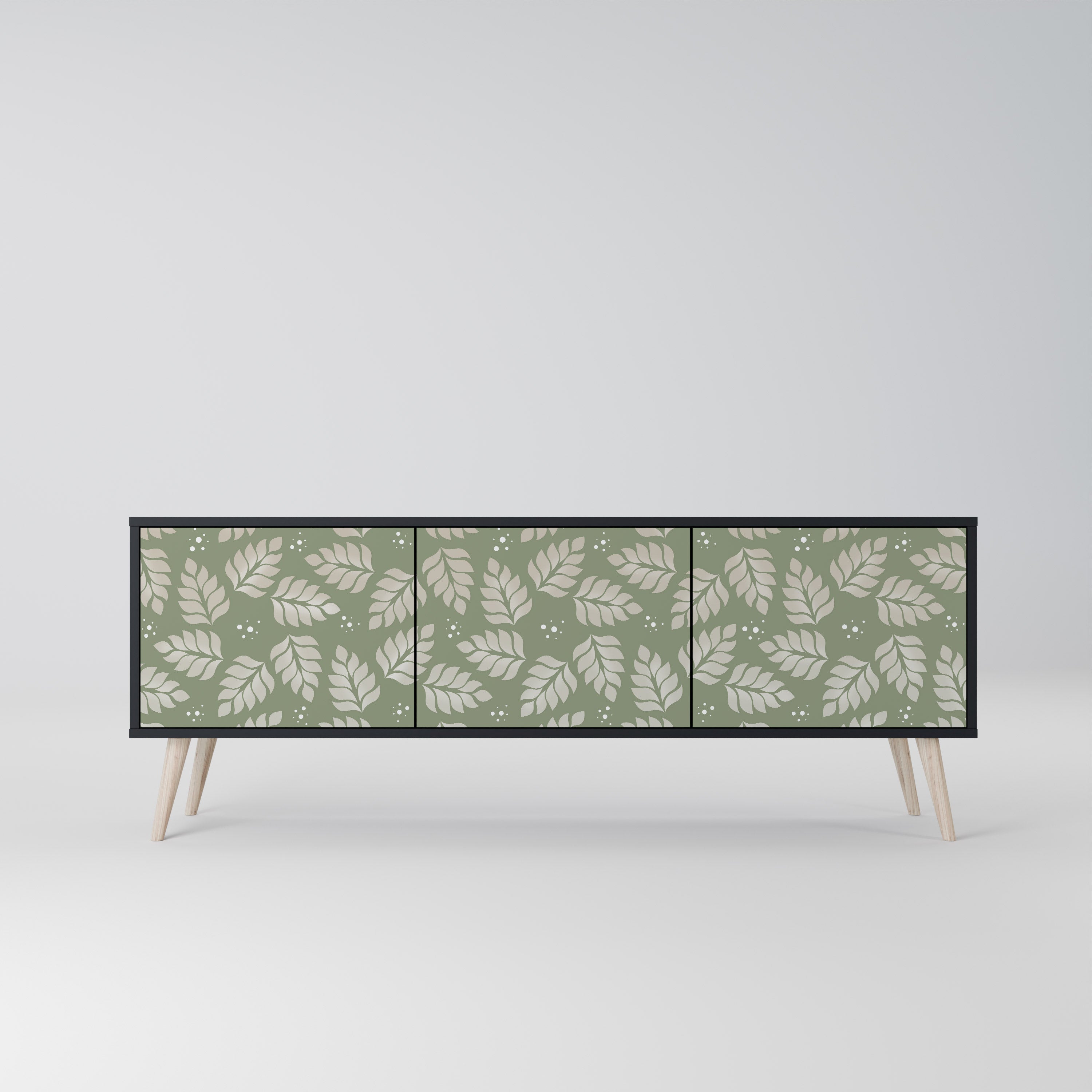 LEAVES ON GREEN Móvel de TV com 3 Portas em Acabamento Preto