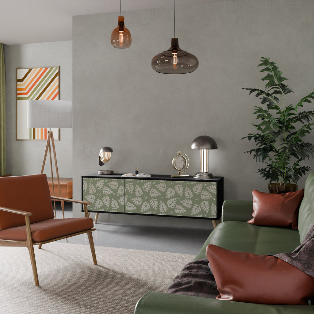 LEAVES ON GREEN Móvel de TV com 3 Portas em Acabamento Preto