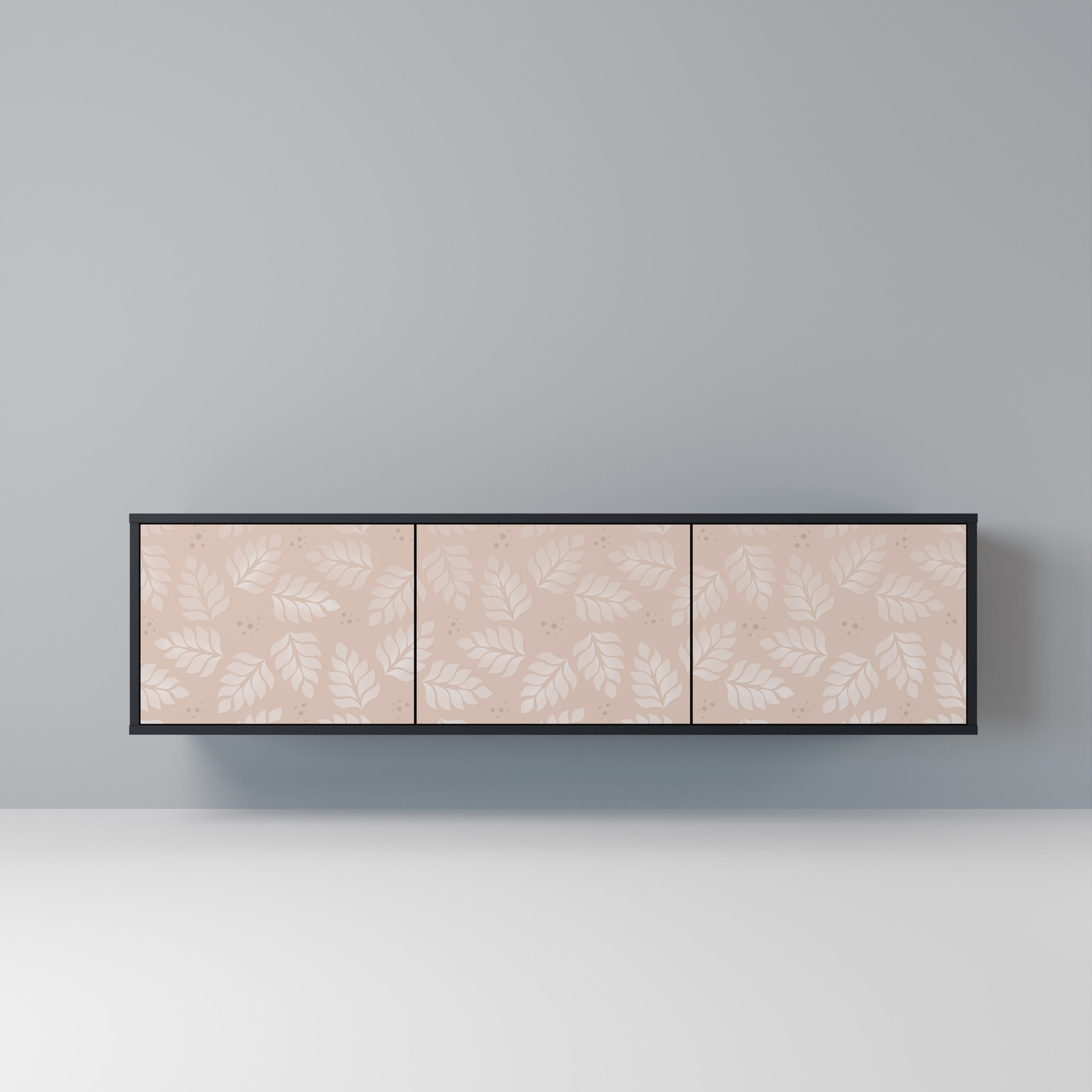 LEAVES ON BEIGE Móvel de TV com 3 Portas em Acabamento Preto