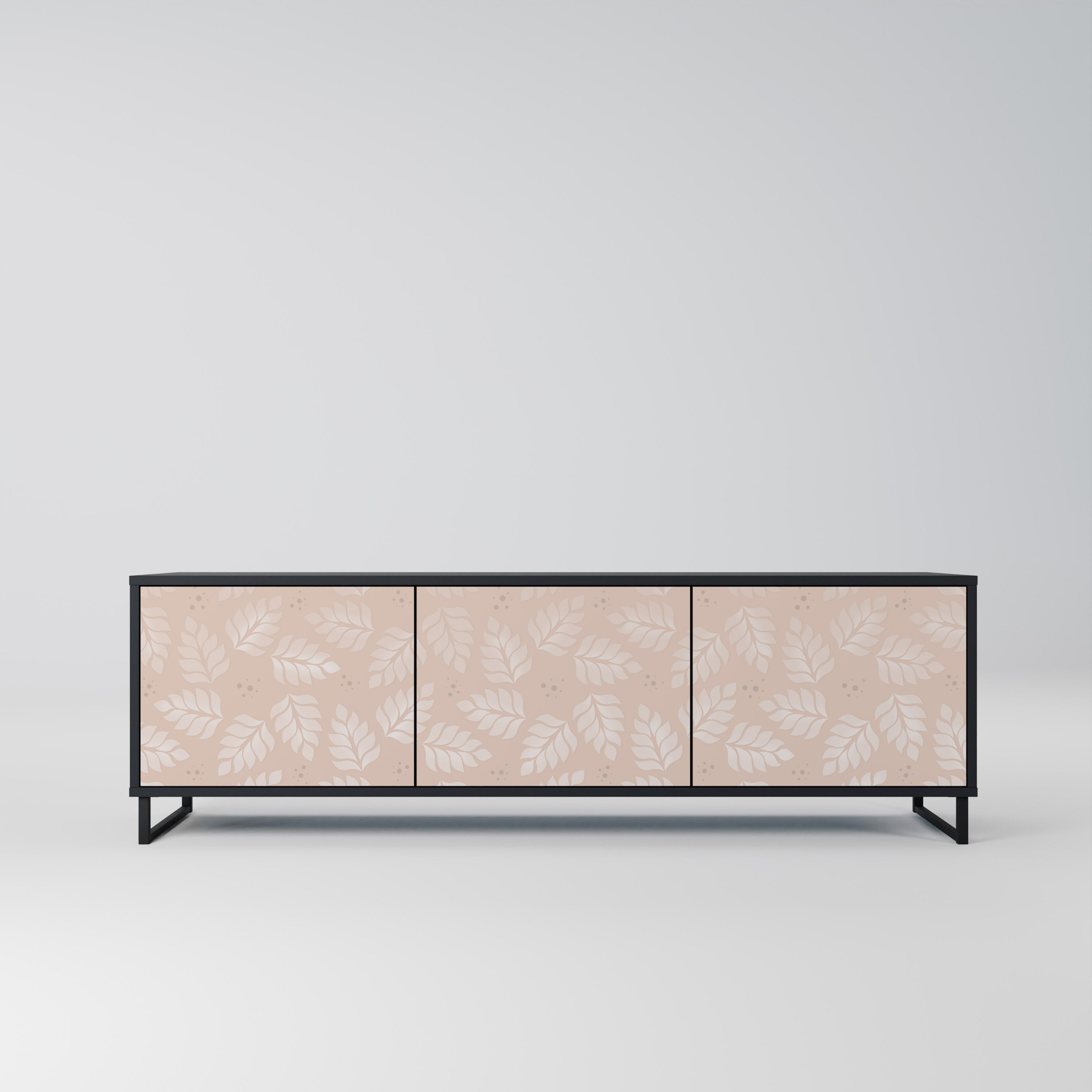 LEAVES ON BEIGE Móvel de TV com 3 Portas em Acabamento Preto