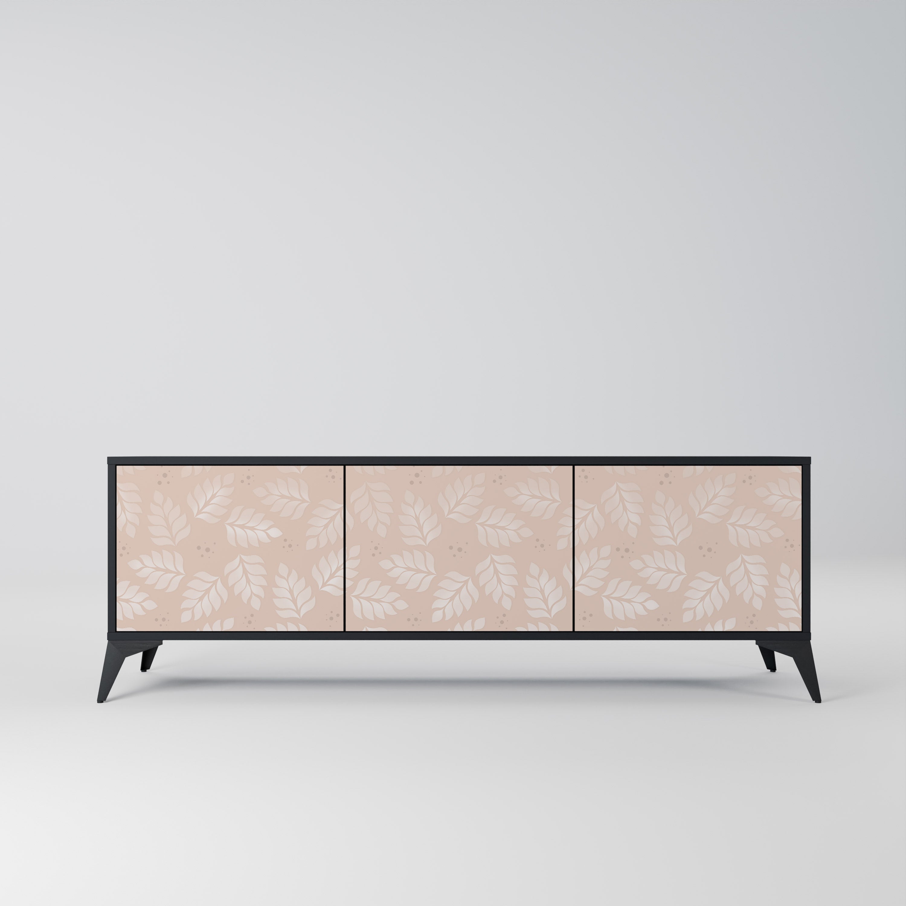 LEAVES ON BEIGE Móvel de TV com 3 Portas em Acabamento Preto