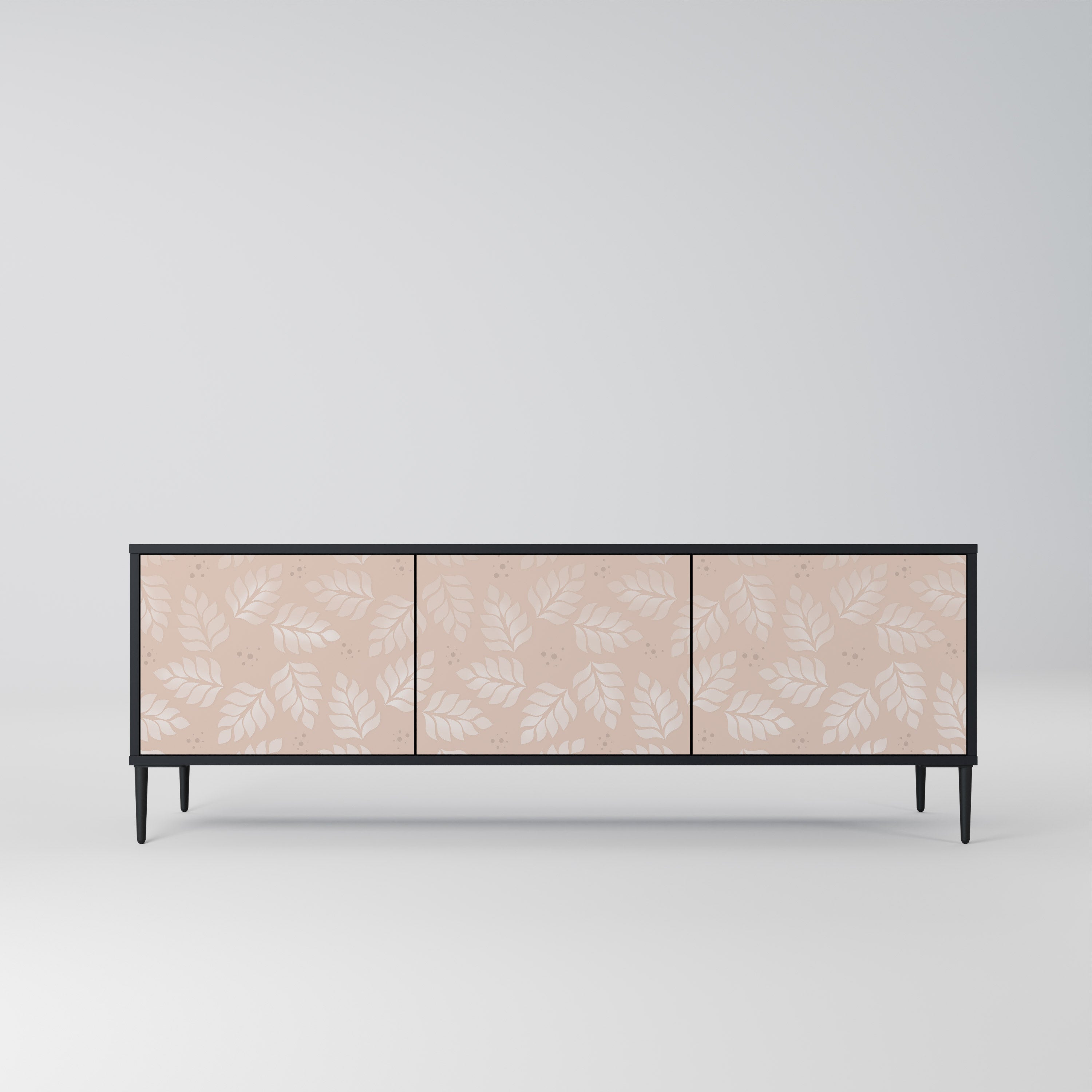 LEAVES ON BEIGE Móvel de TV com 3 Portas em Acabamento Preto
