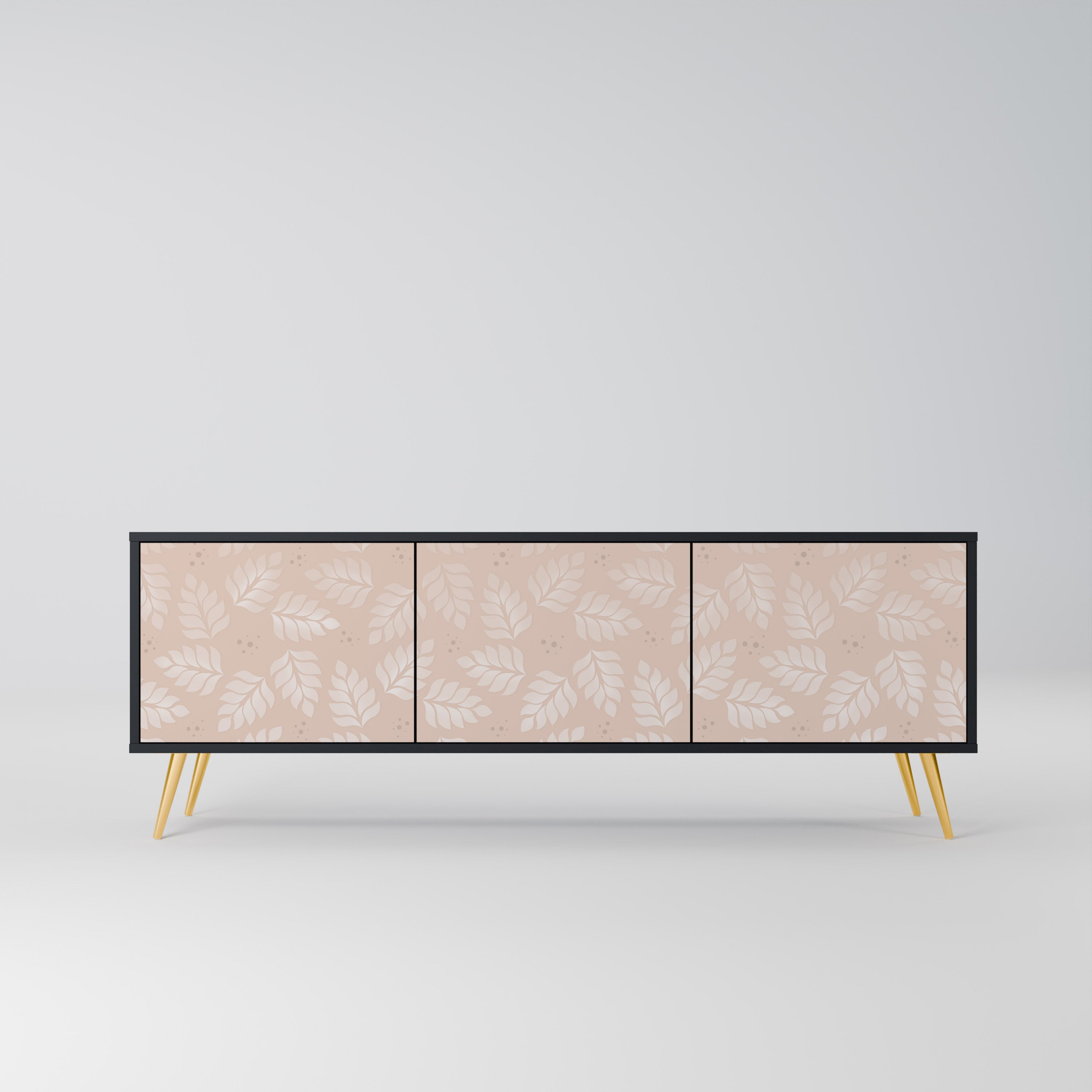 LEAVES ON BEIGE Móvel de TV com 3 Portas em Acabamento Preto