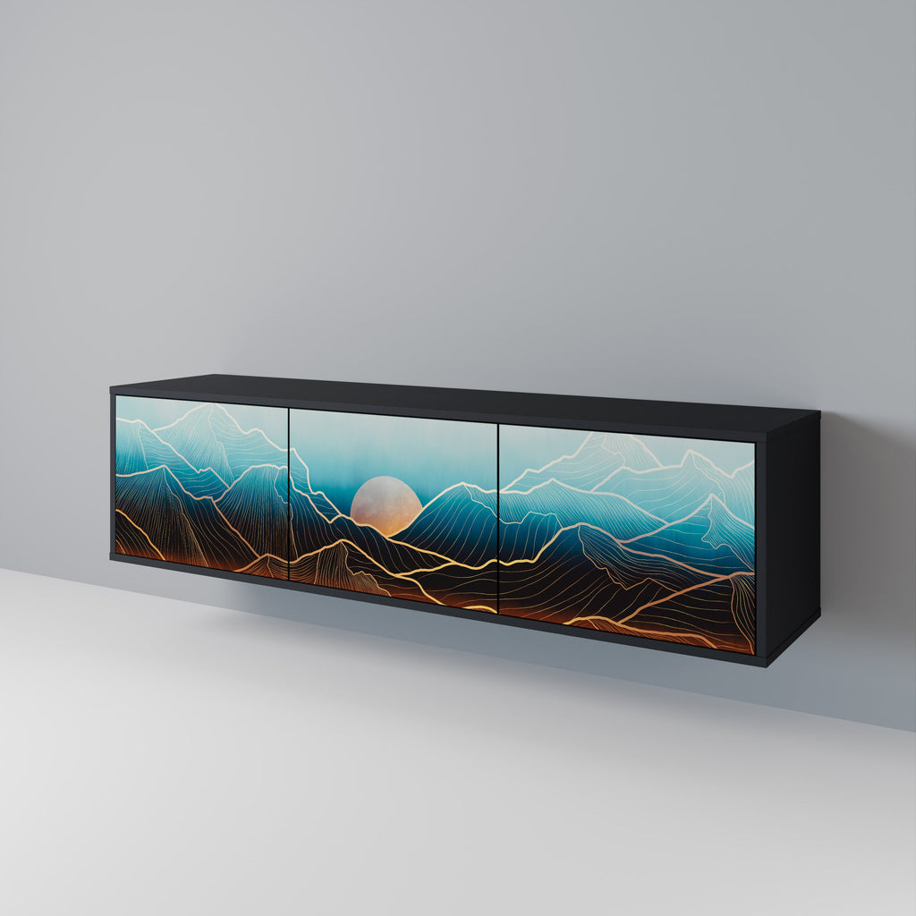 LUNAR SECRETS Móvel de TV com 3 Portas em Acabamento Preto