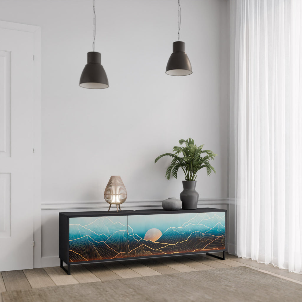 LUNAR SECRETS Móvel de TV com 3 Portas em Acabamento Preto