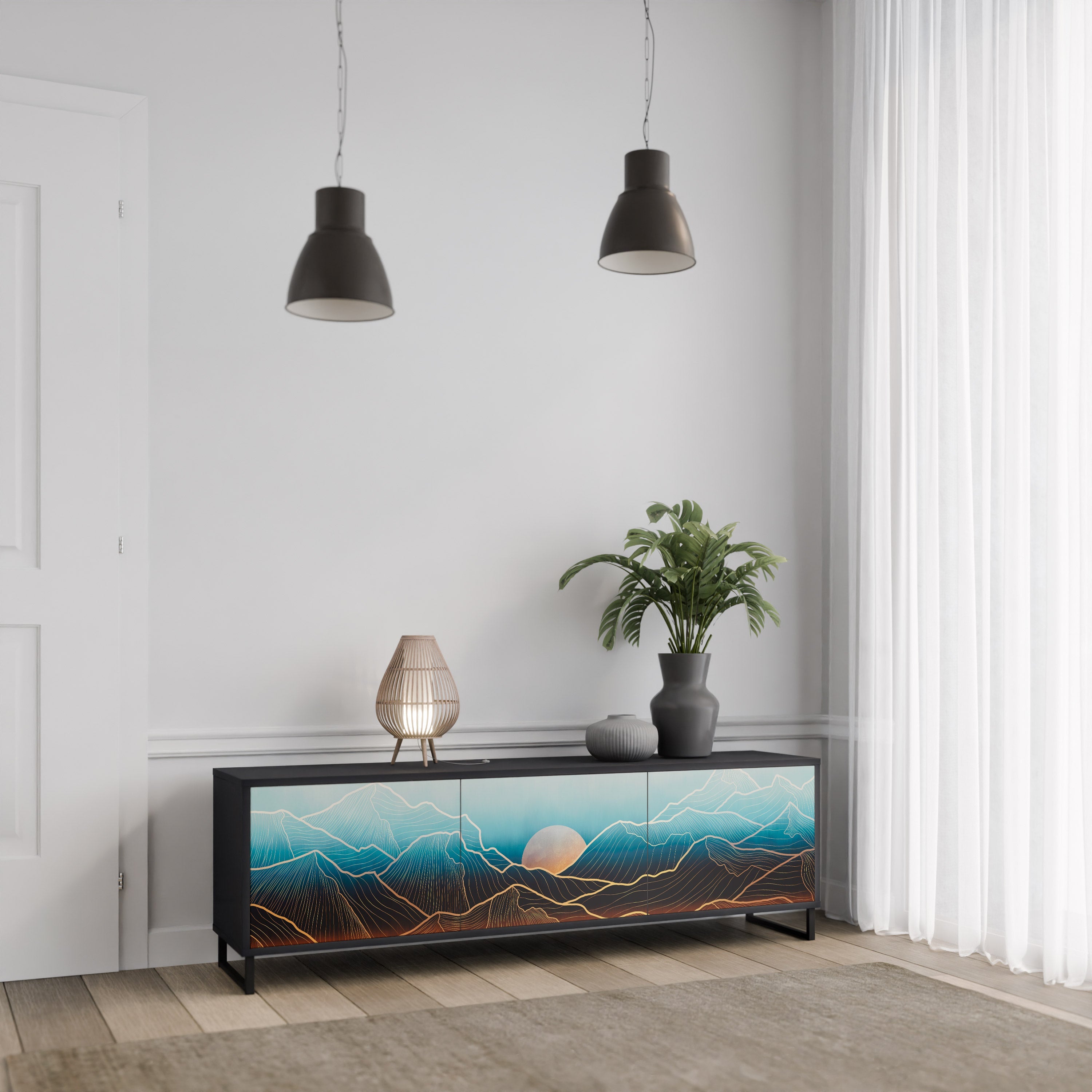 LUNAR SECRETS Móvel de TV com 3 Portas em Acabamento Preto