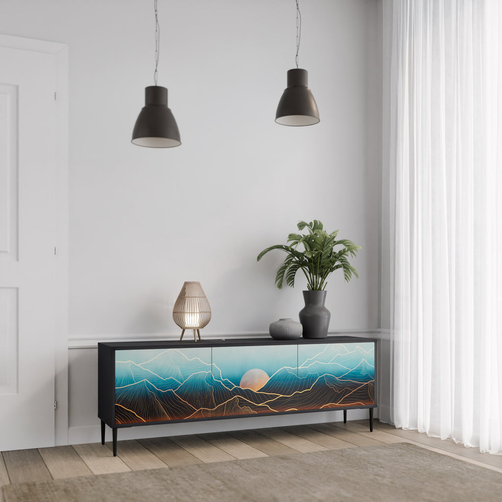 LUNAR SECRETS Móvel de TV com 3 Portas em Acabamento Preto