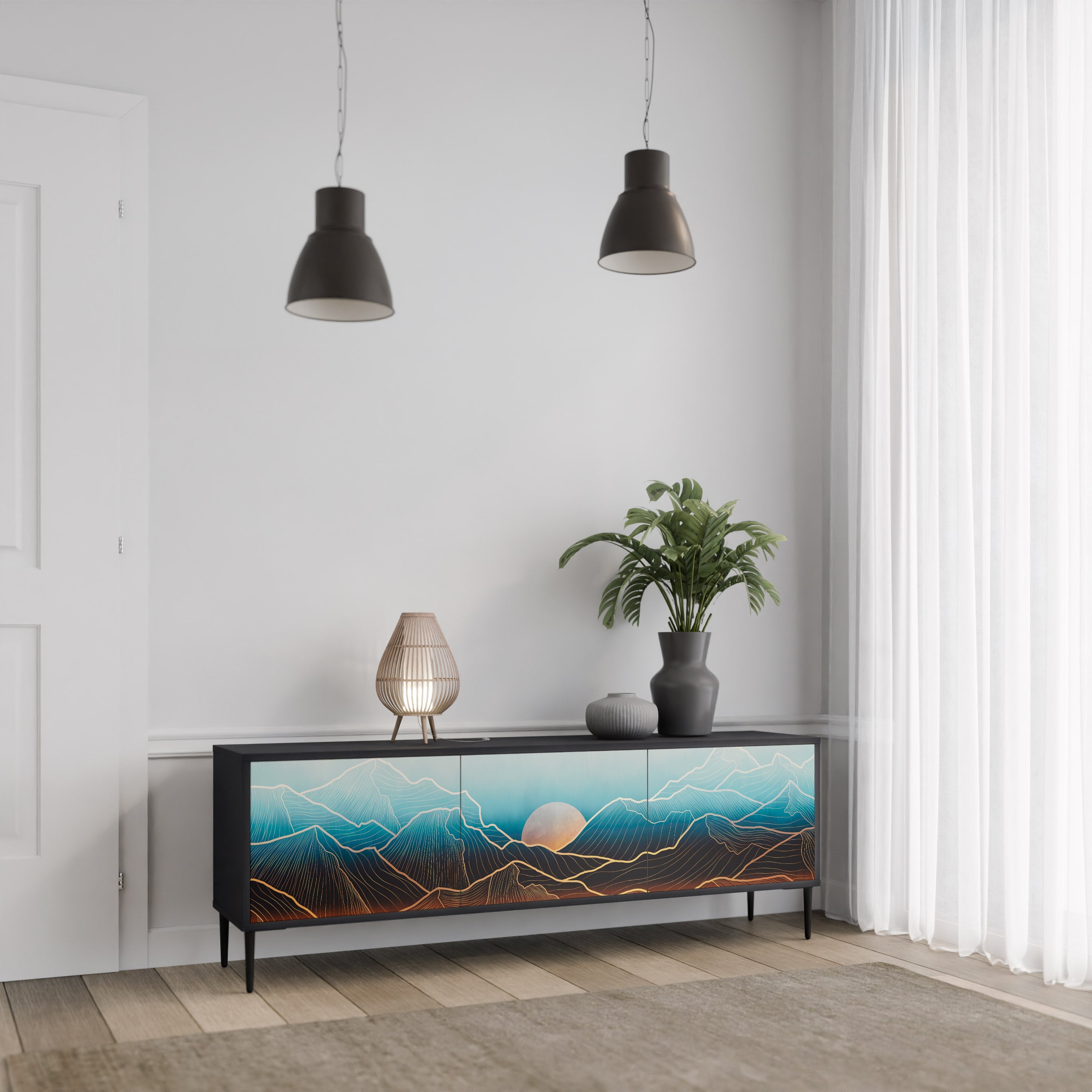 LUNAR SECRETS Móvel de TV com 3 Portas em Acabamento Preto