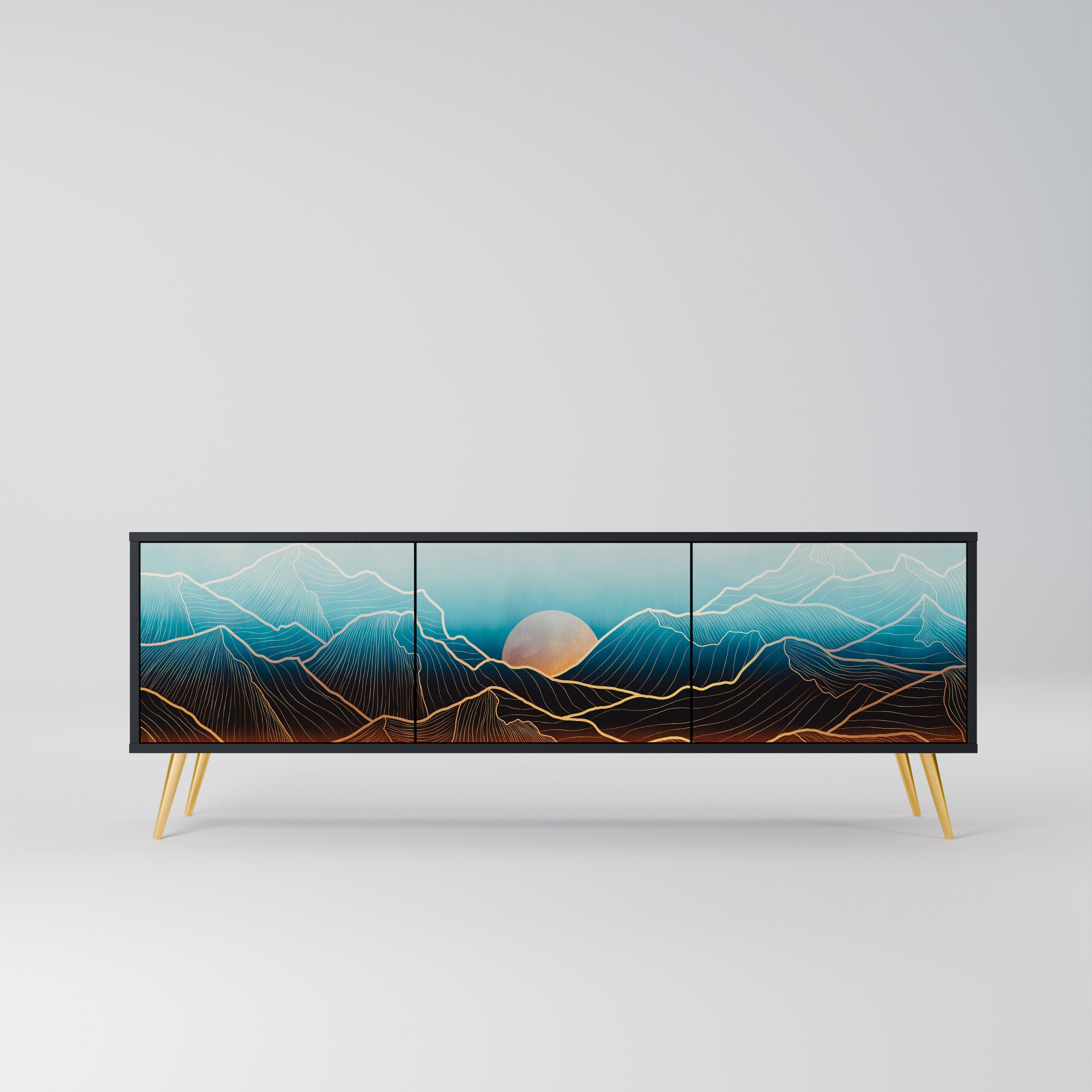 LUNAR SECRETS Móvel de TV com 3 Portas em Acabamento Preto