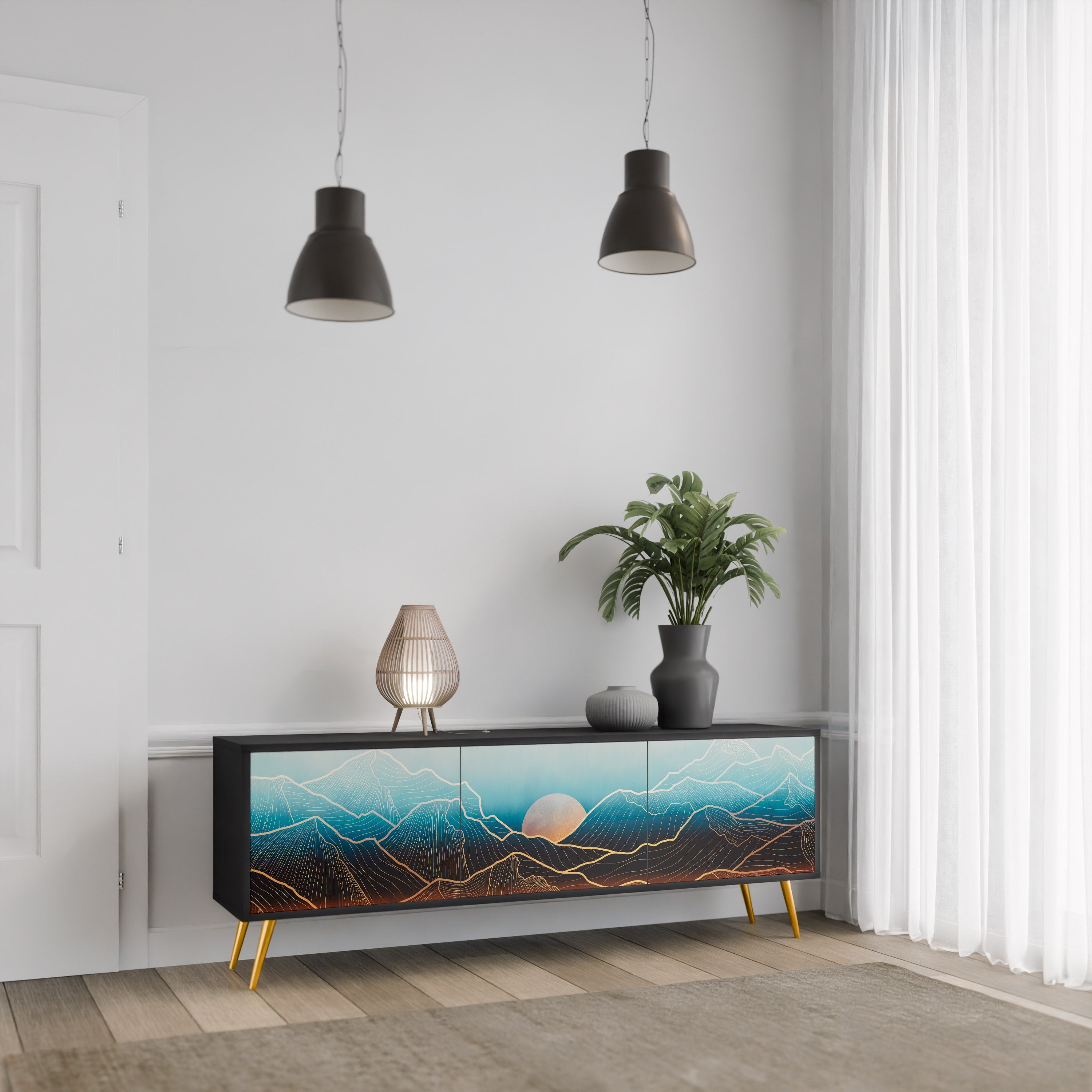 LUNAR SECRETS Móvel de TV com 3 Portas em Acabamento Preto