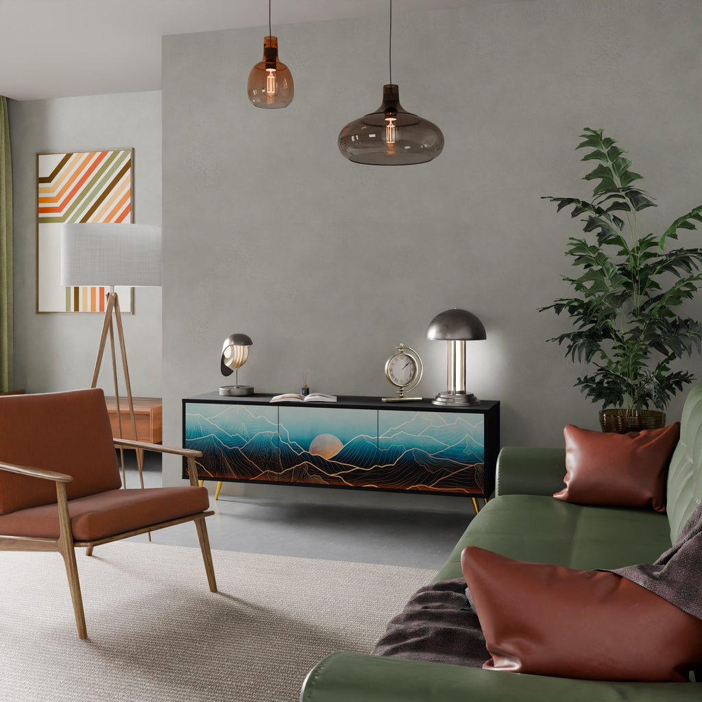 LUNAR SECRETS Móvel de TV com 3 Portas em Acabamento Preto