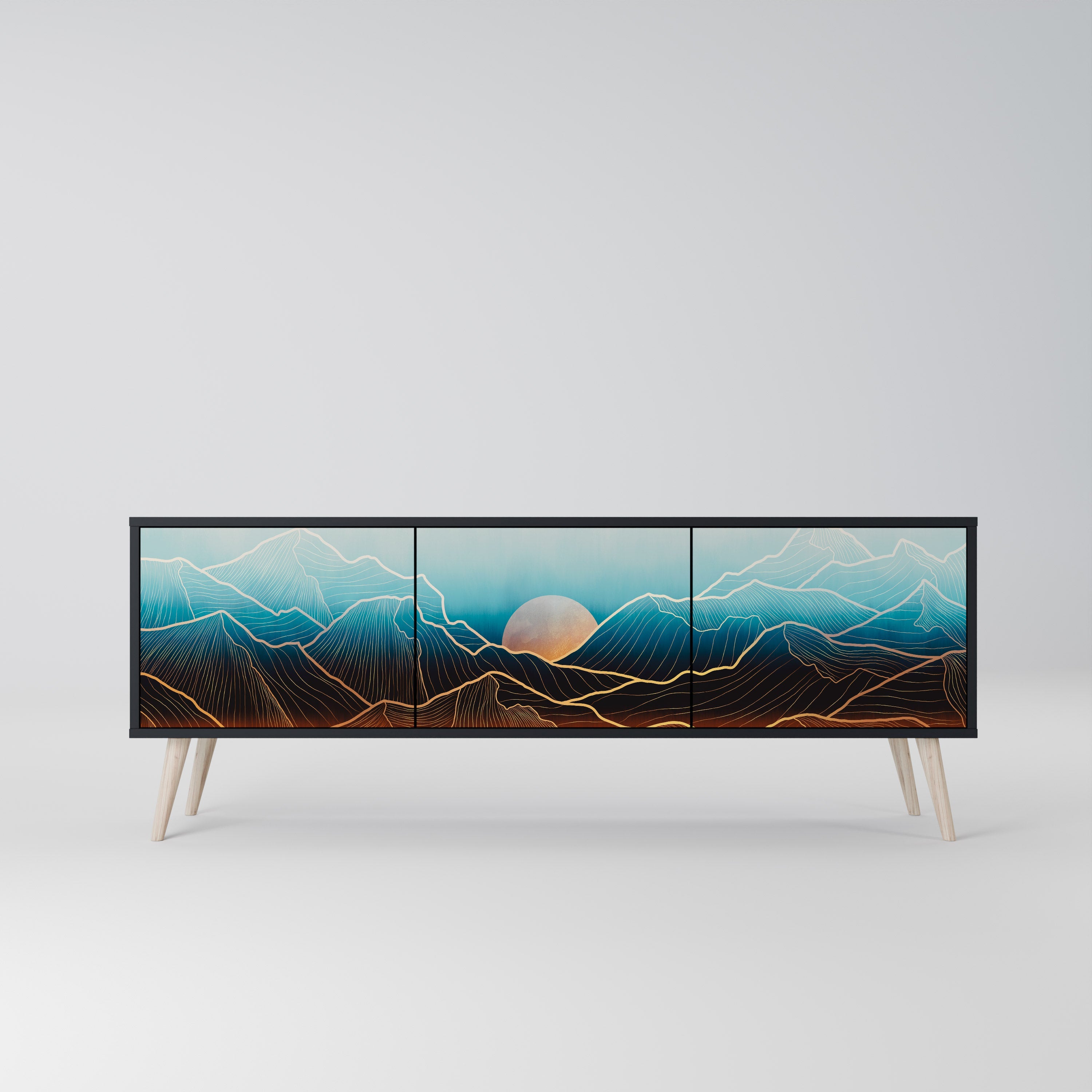 LUNAR SECRETS Móvel de TV com 3 Portas em Acabamento Preto