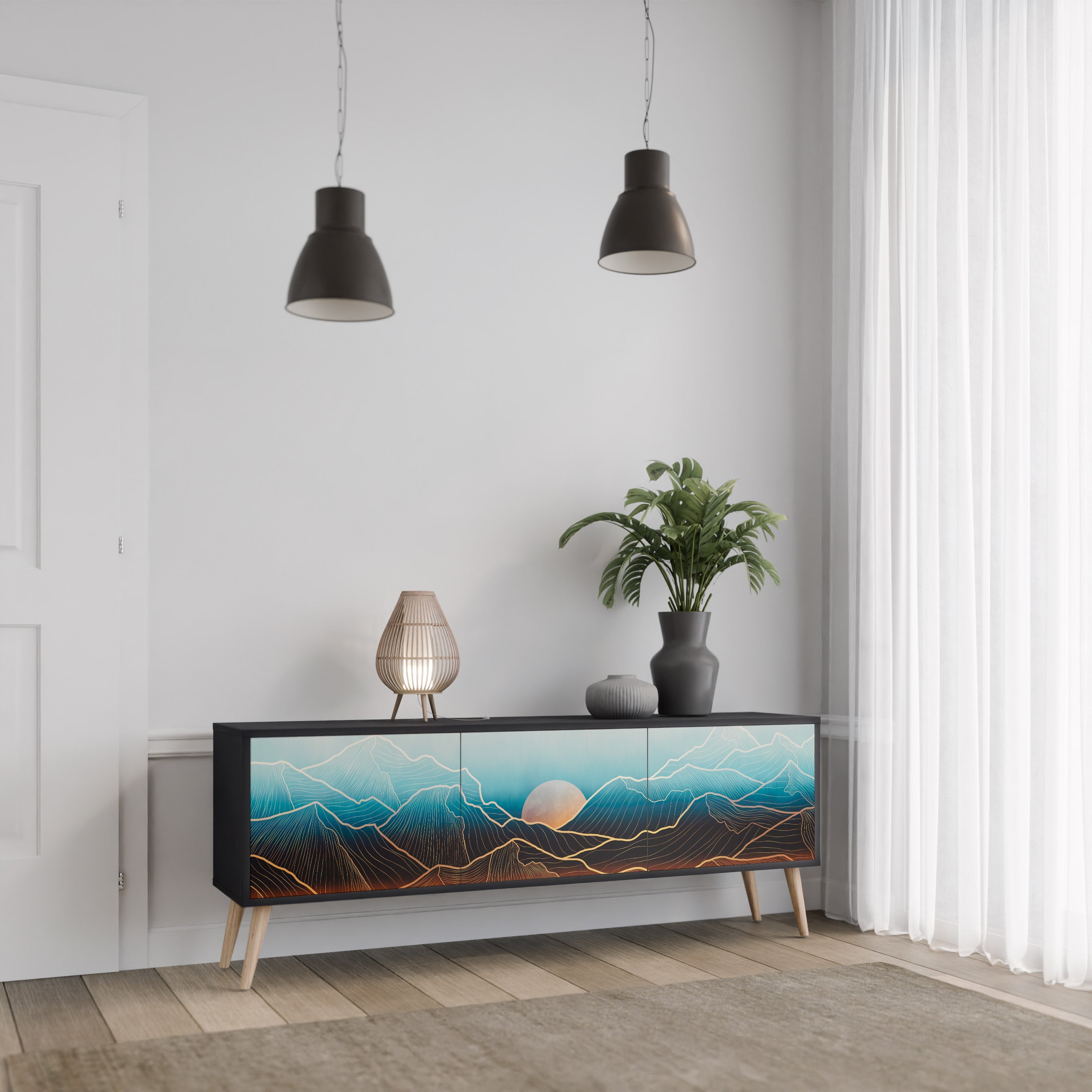 LUNAR SECRETS Móvel de TV com 3 Portas em Acabamento Preto