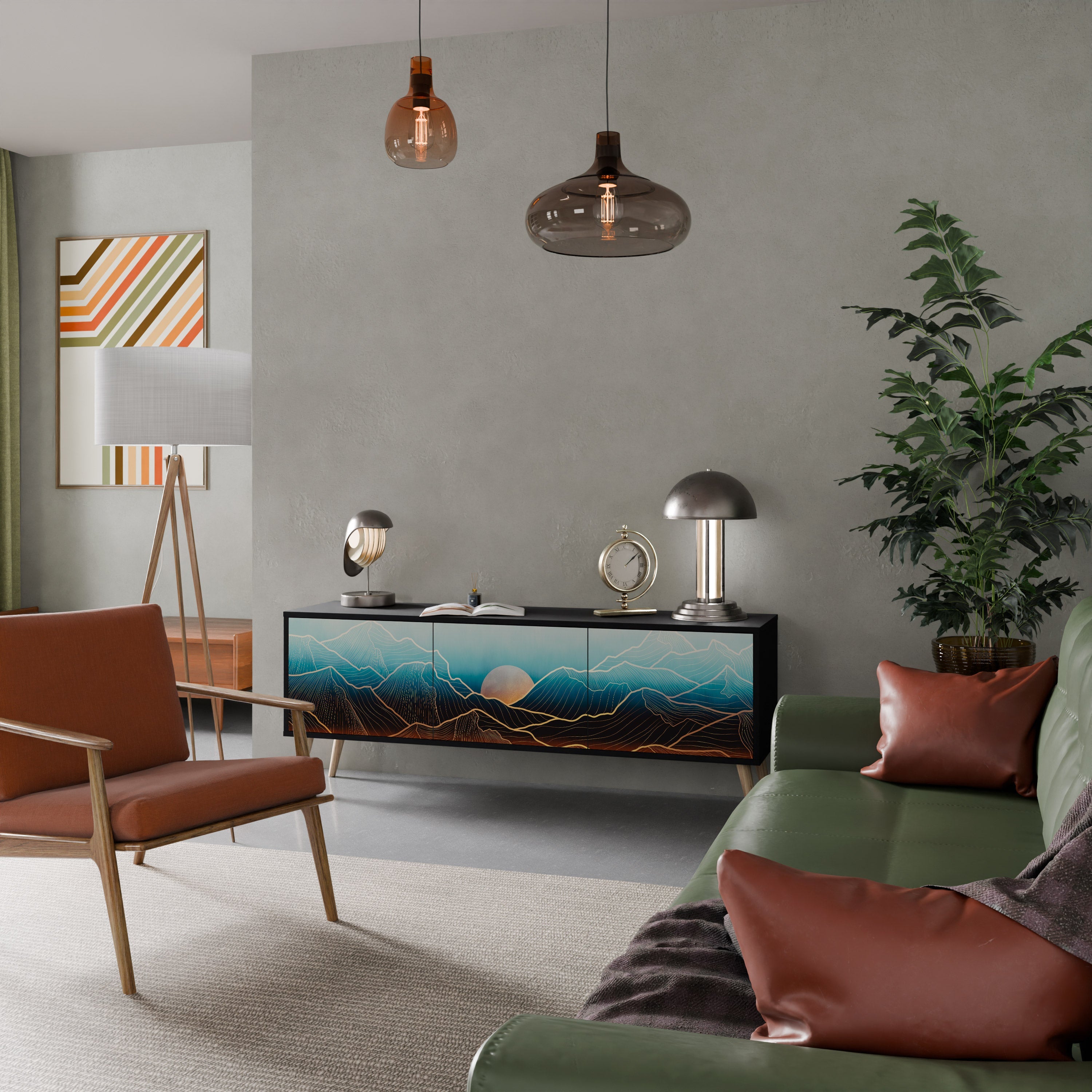 LUNAR SECRETS Móvel de TV com 3 Portas em Acabamento Preto