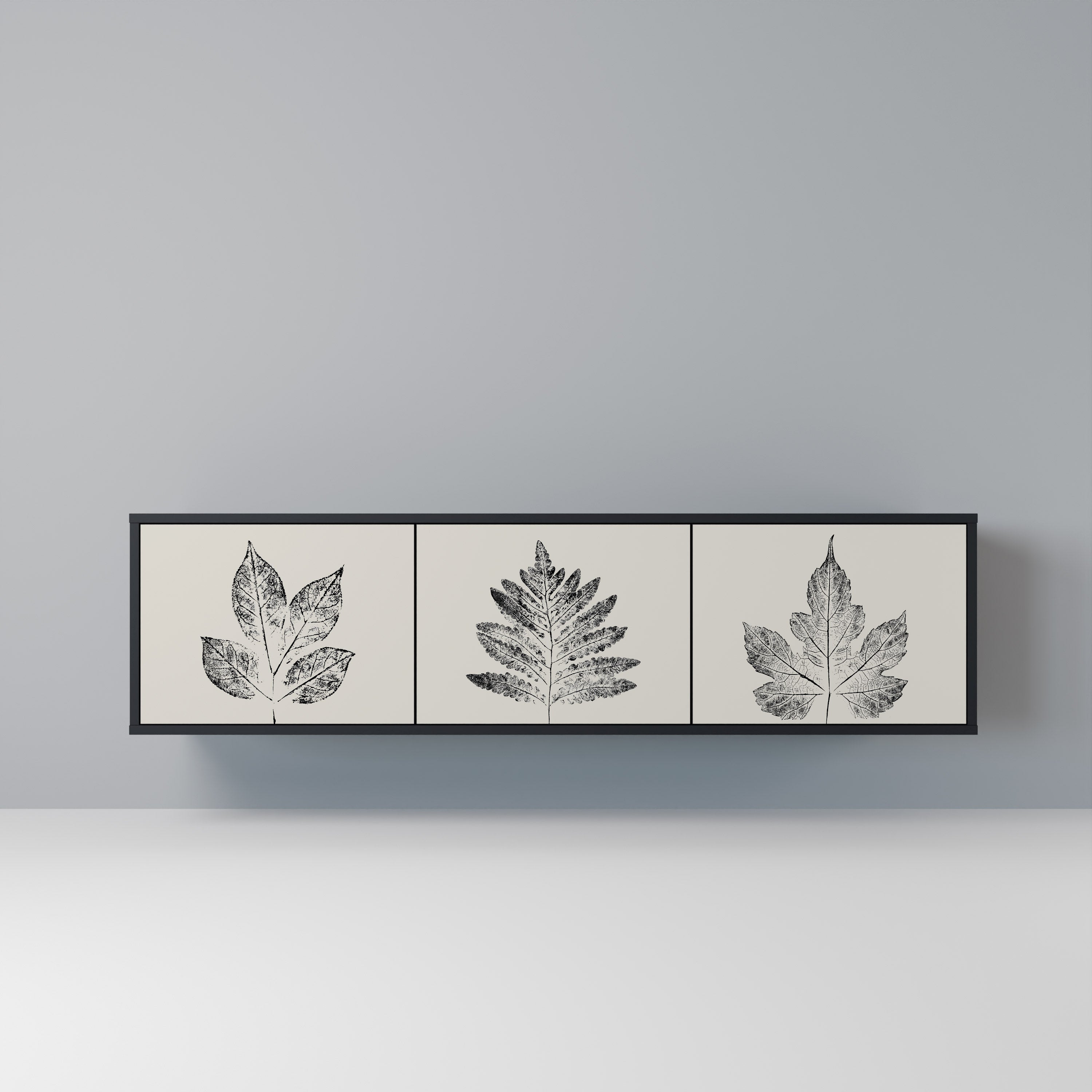 LEAFY STAMPS Móvel de TV com 3 Portas em Acabamento Preto