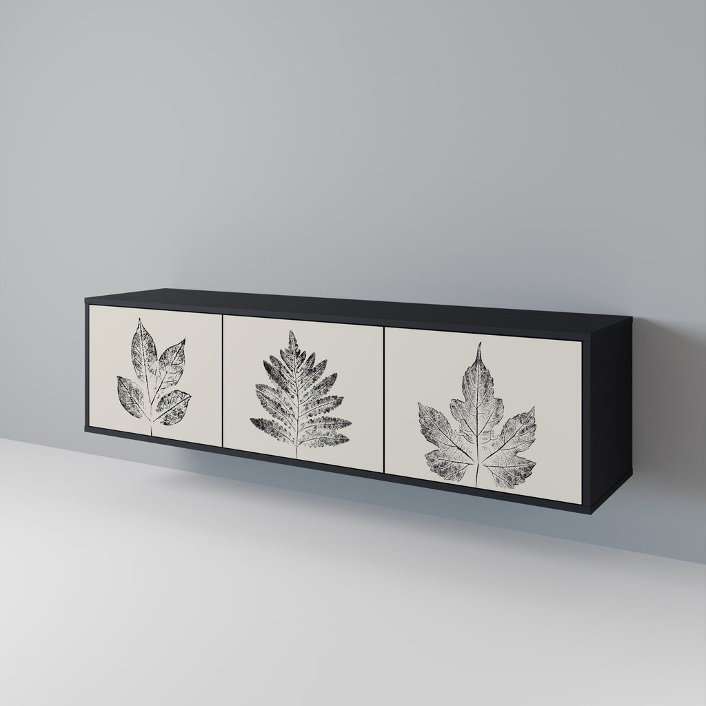 LEAFY STAMPS Móvel de TV com 3 Portas em Acabamento Preto