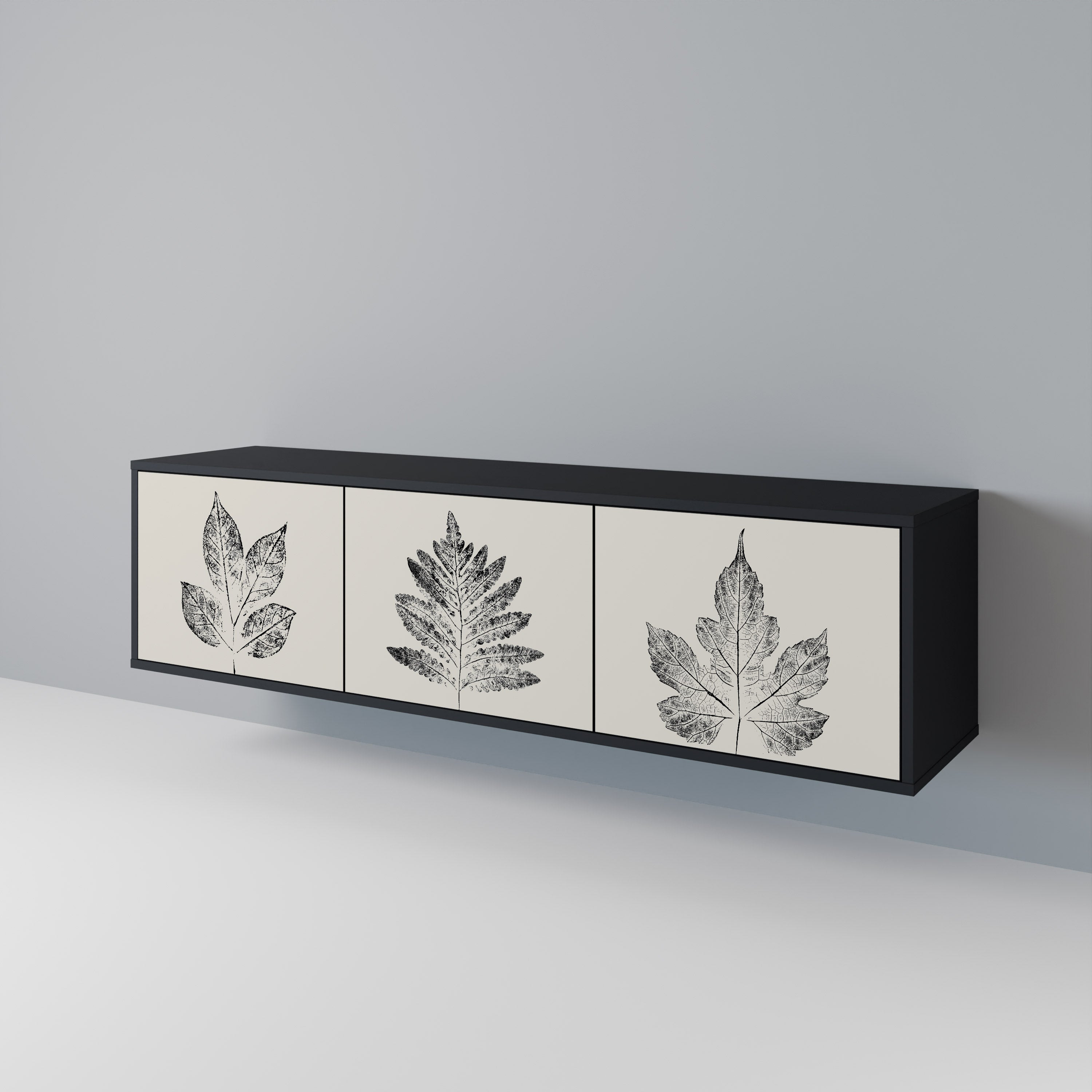 LEAFY STAMPS Móvel de TV com 3 Portas em Acabamento Preto