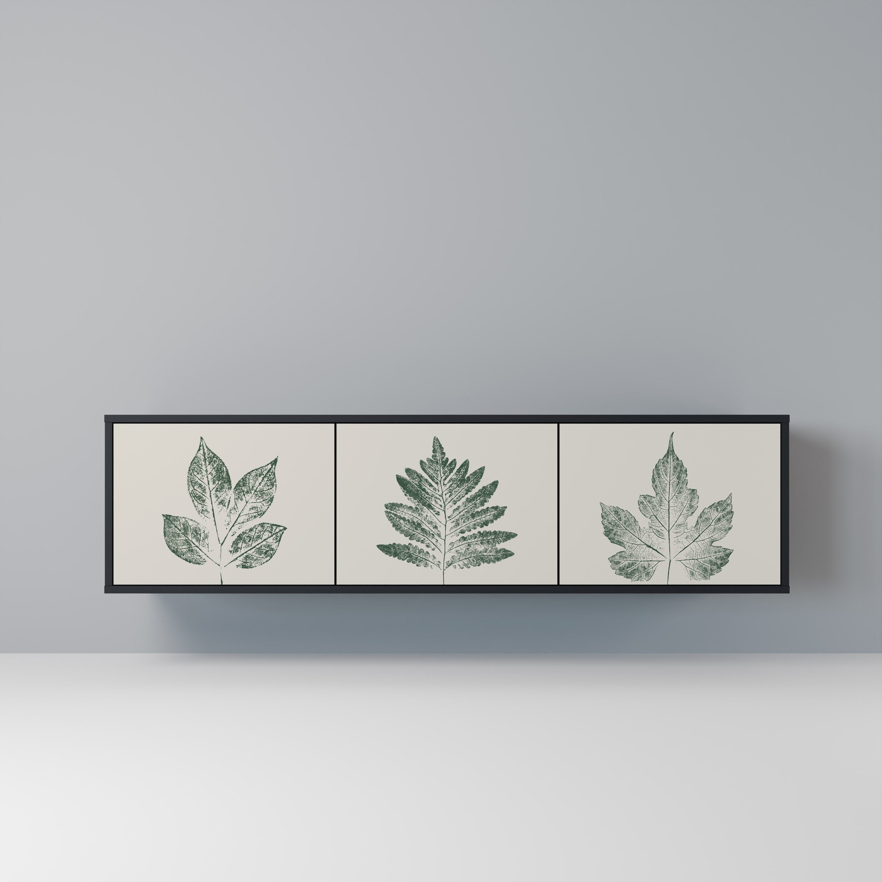 GREEN LEAFY STAMPS Móvel de TV com 3 Portas em Acabamento Preto