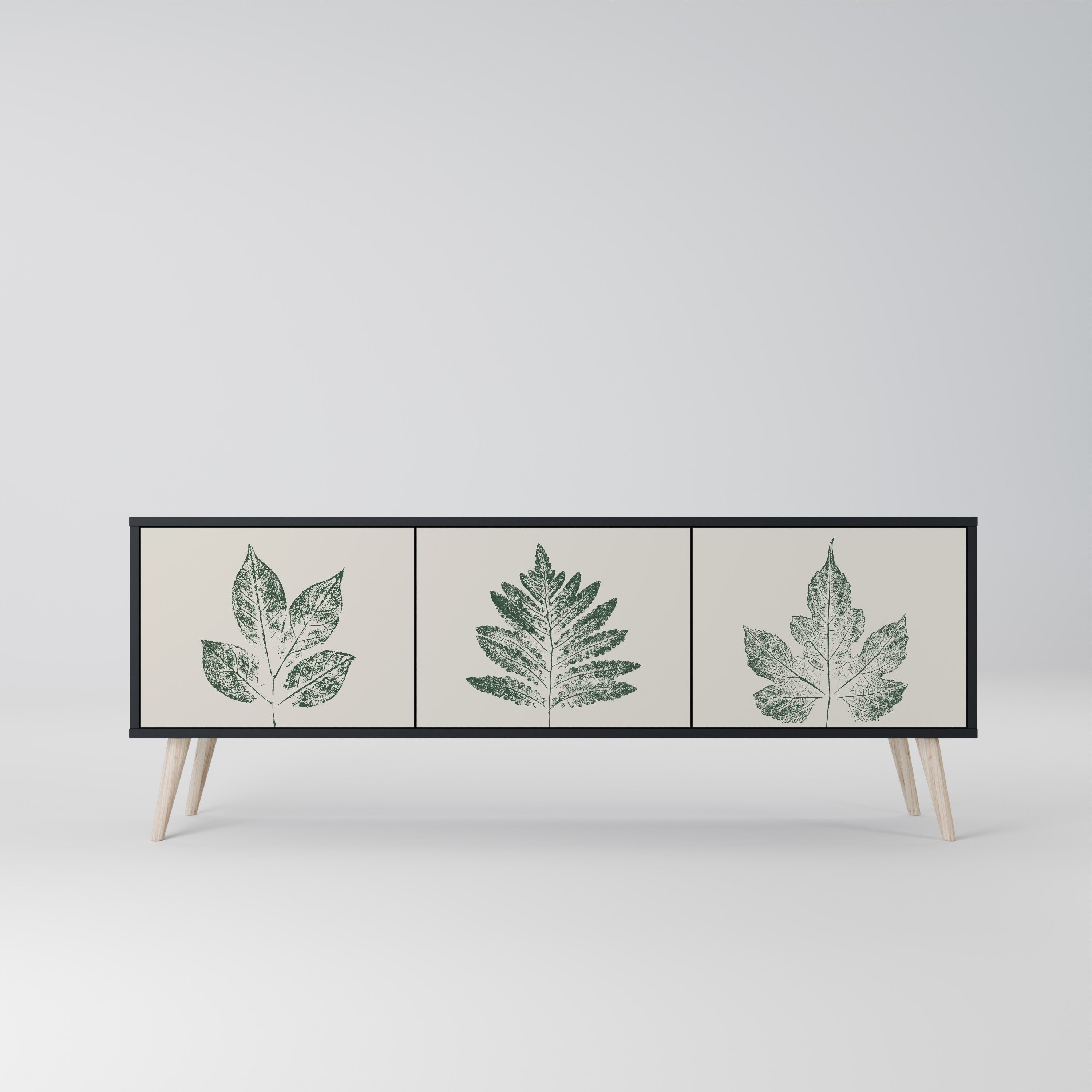 GREEN LEAFY STAMPS Móvel de TV com 3 Portas em Acabamento Preto