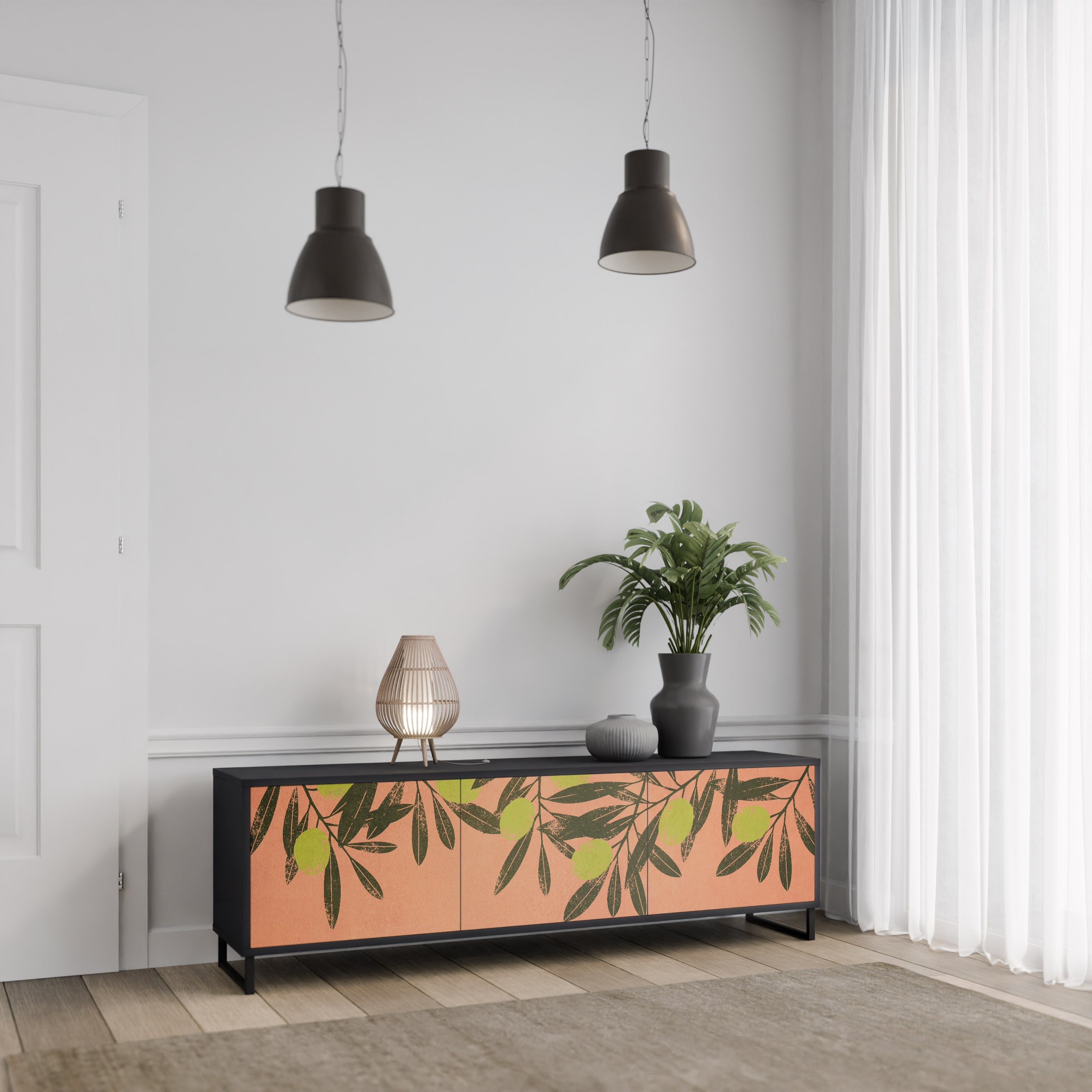 JUICY OLIVES Móvel de TV com 3 Portas em Acabamento Preto