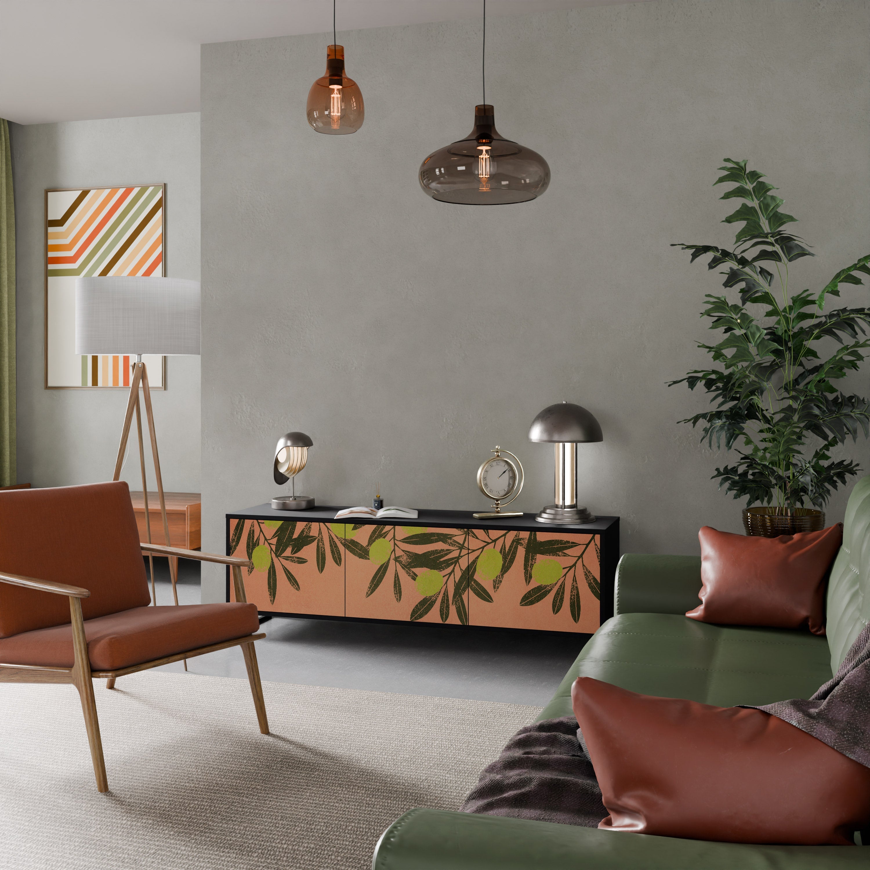 JUICY OLIVES Móvel de TV com 3 Portas em Acabamento Preto