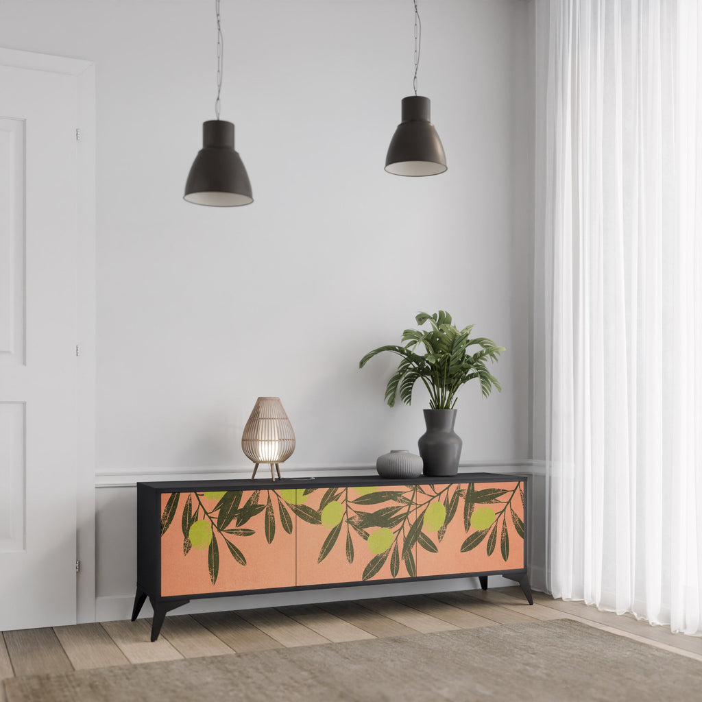 JUICY OLIVES Móvel de TV com 3 Portas em Acabamento Preto