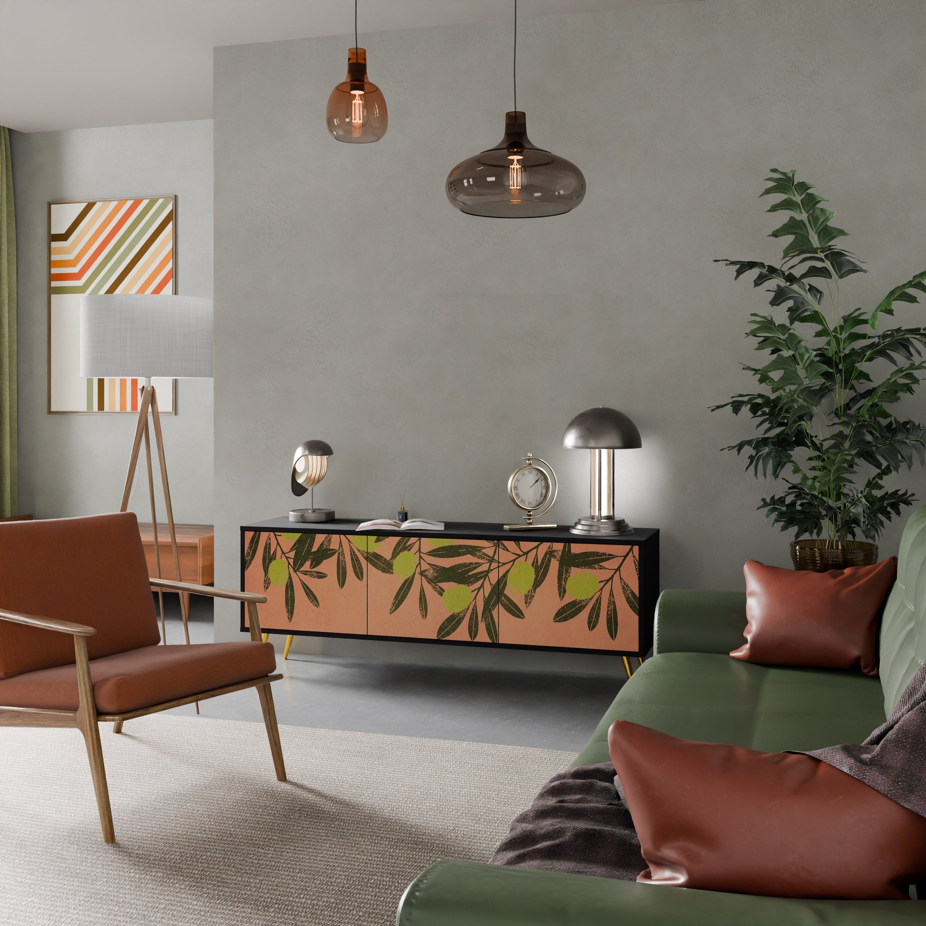 JUICY OLIVES Móvel de TV com 3 Portas em Acabamento Preto