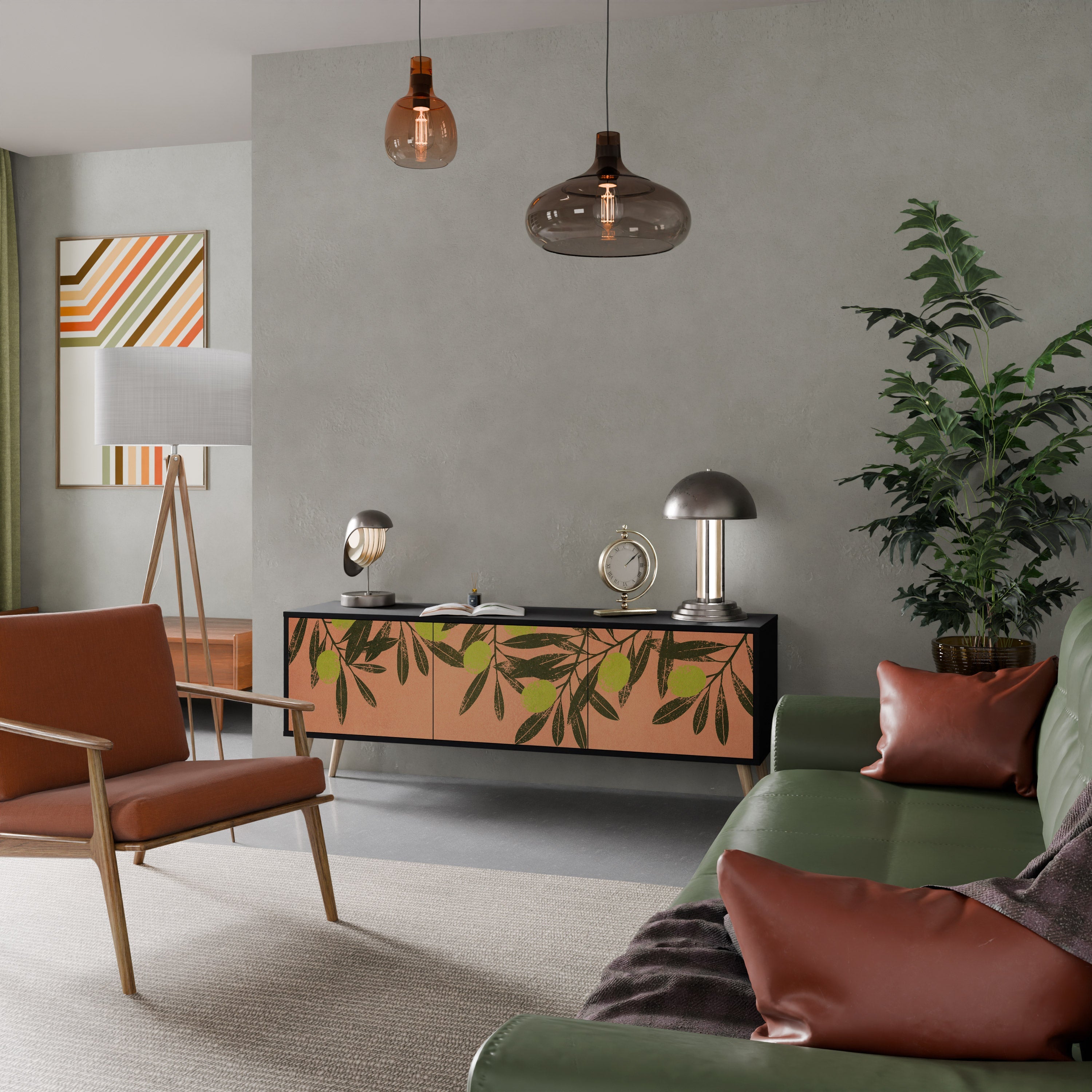 JUICY OLIVES Móvel de TV com 3 Portas em Acabamento Preto