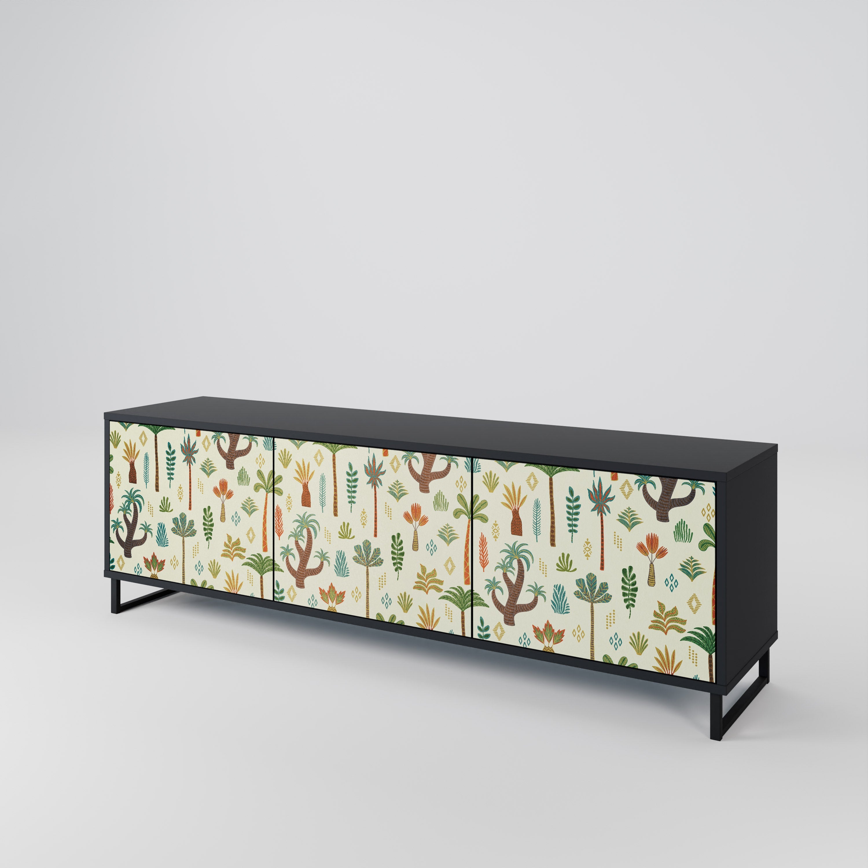 PALM SPRING Móvel de TV com 3 Portas em Acabamento Preto