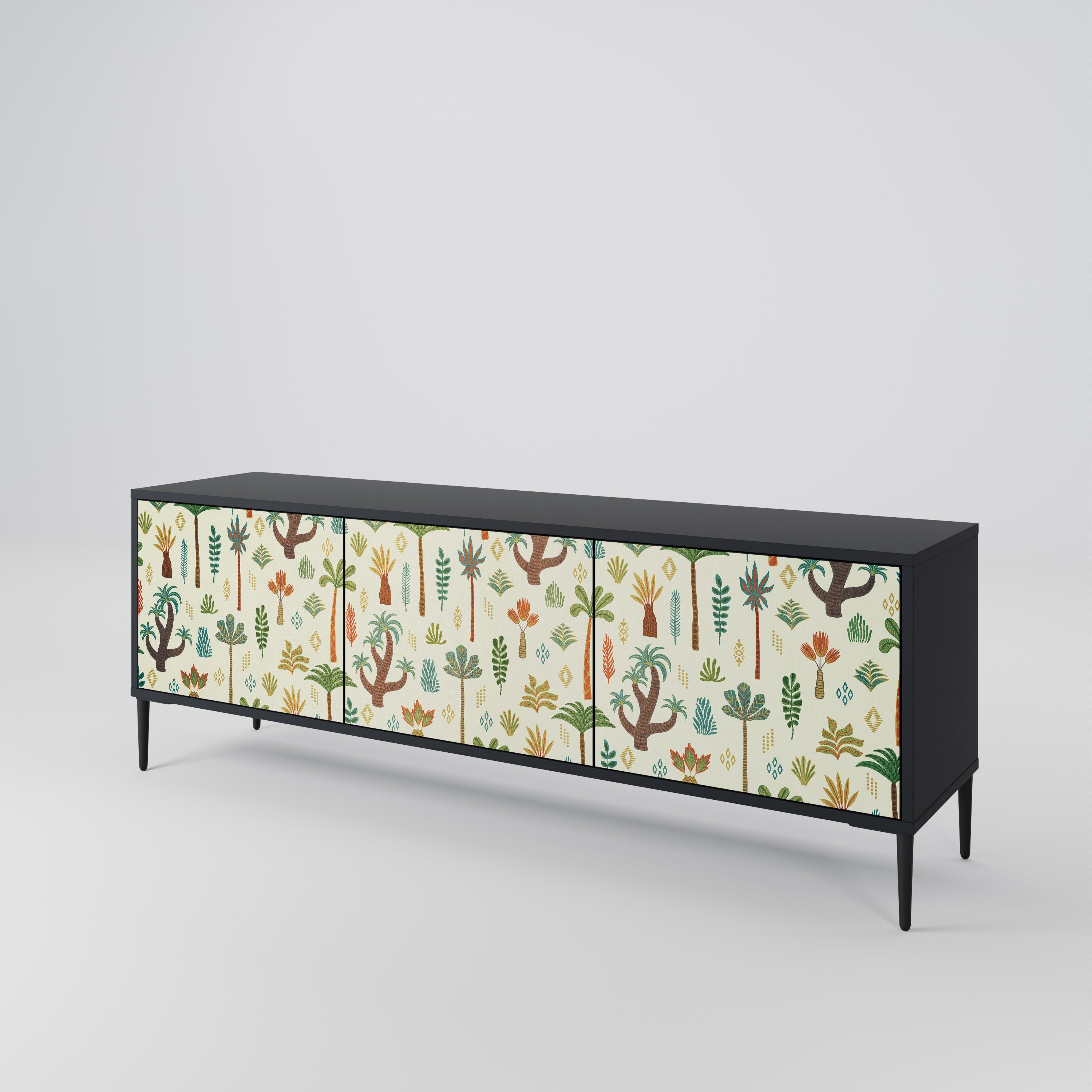 PALM SPRING Móvel de TV com 3 Portas em Acabamento Preto