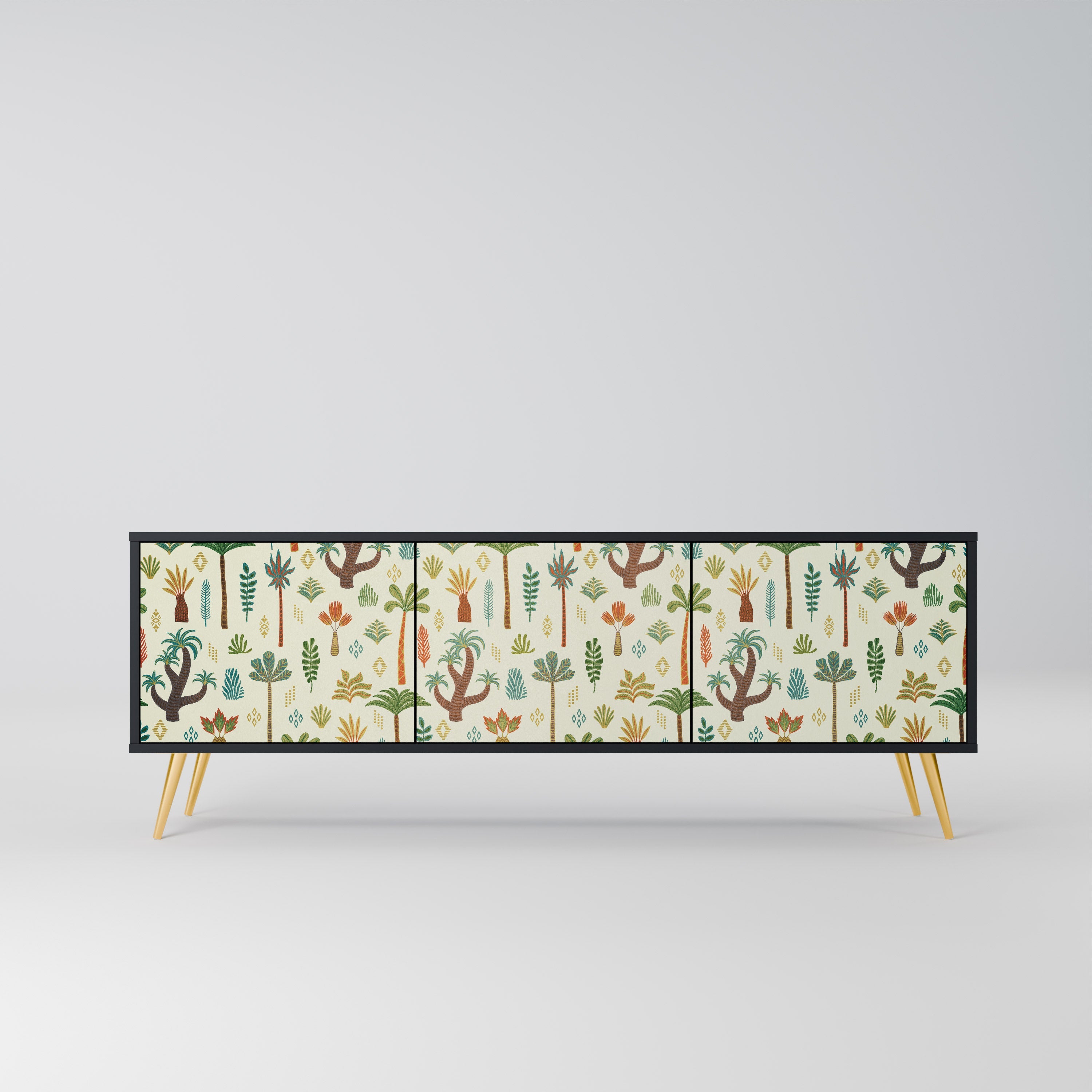 PALM SPRING Móvel de TV com 3 Portas em Acabamento Preto