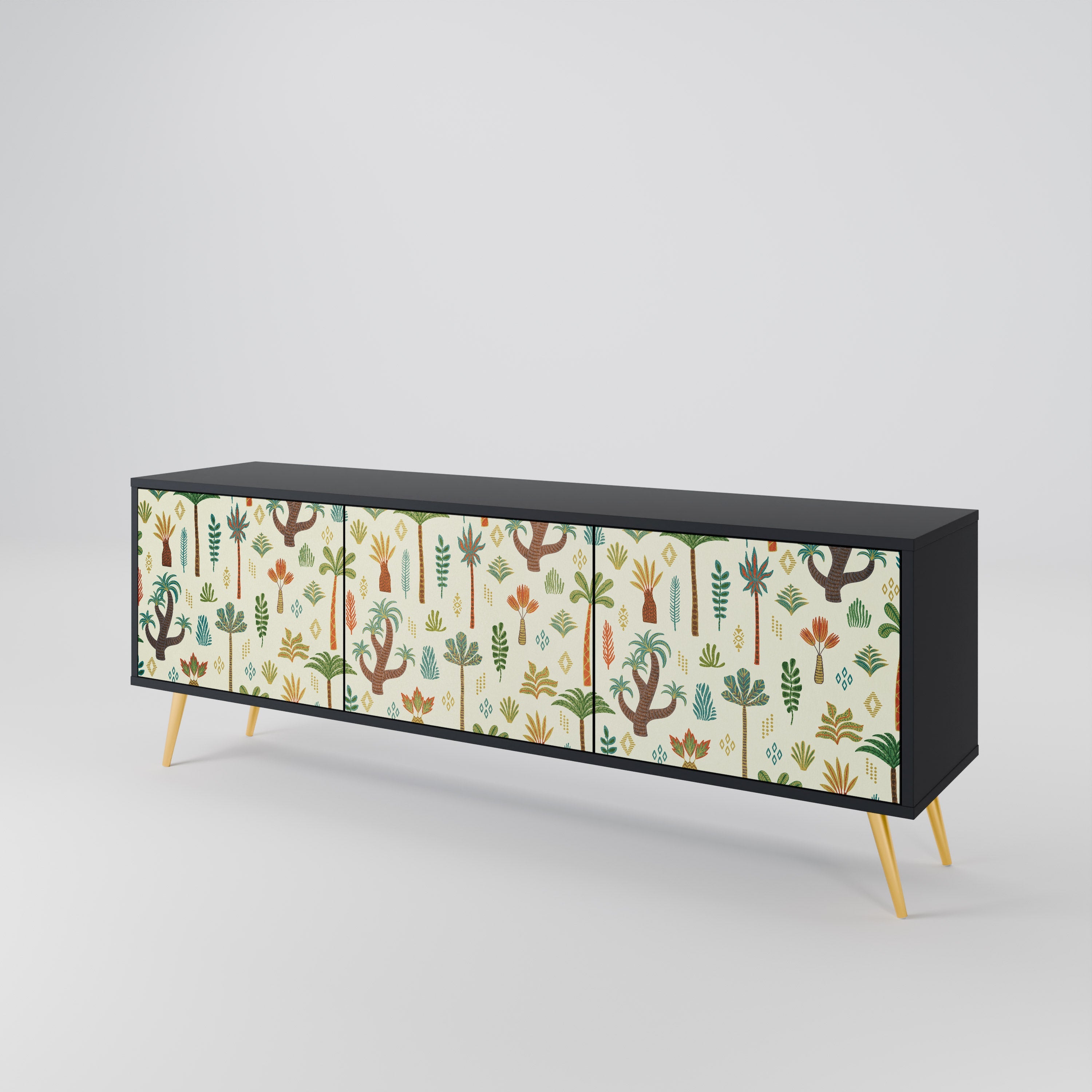 PALM SPRING Móvel de TV com 3 Portas em Acabamento Preto