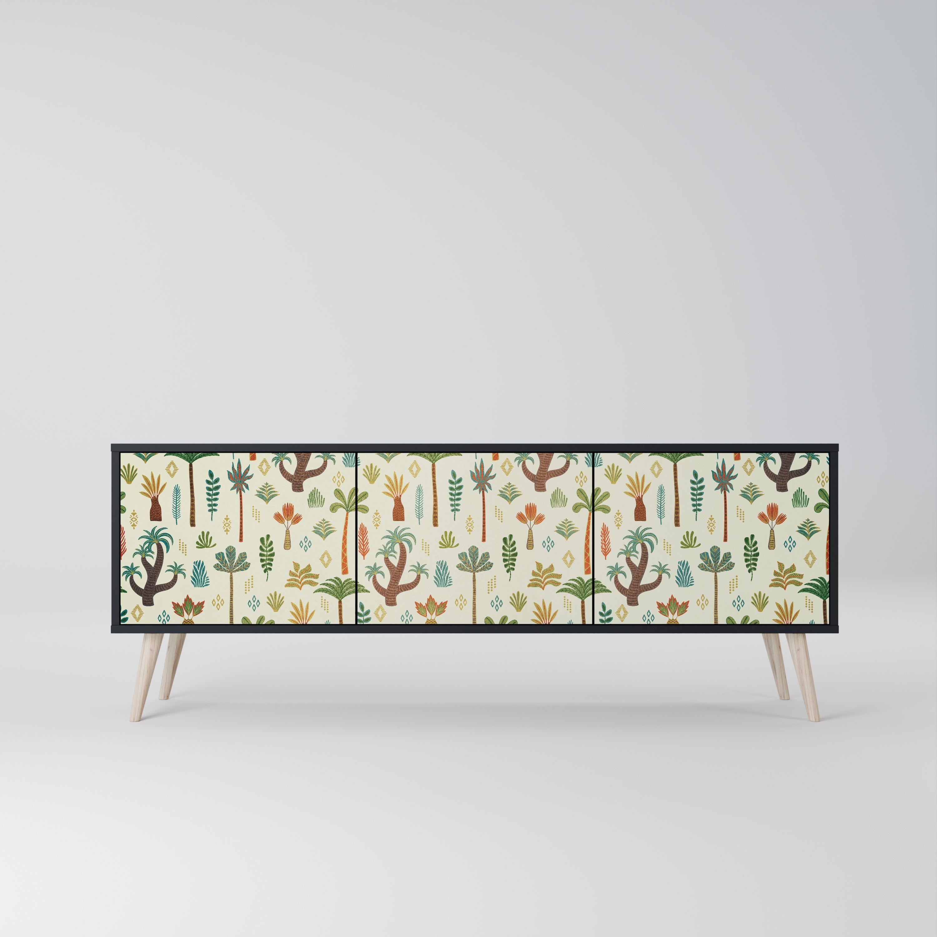 PALM SPRING Móvel de TV com 3 Portas em Acabamento Preto