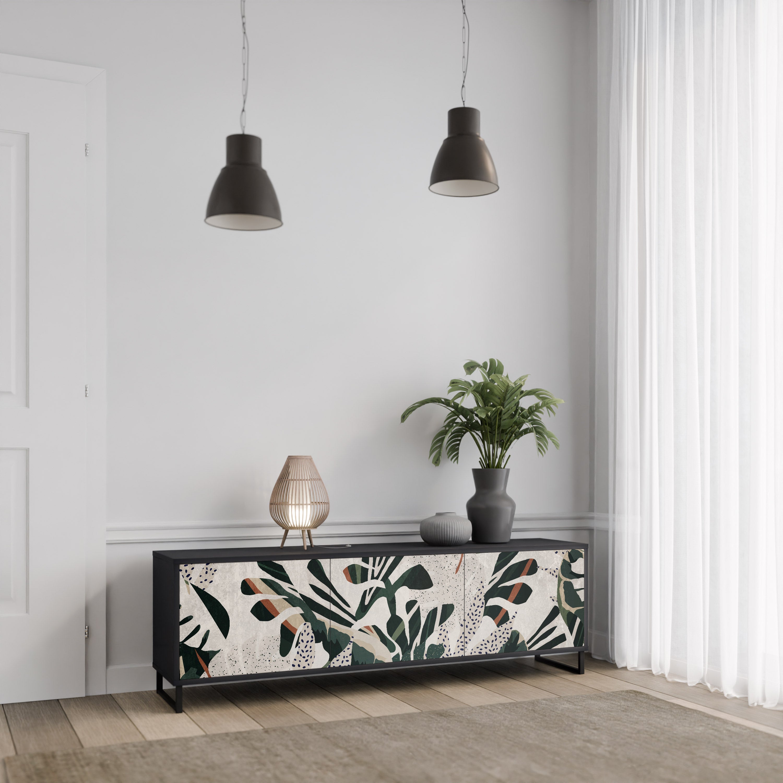 VERDURE FORMATION Móvel de TV com 3 Portas em Acabamento Preto