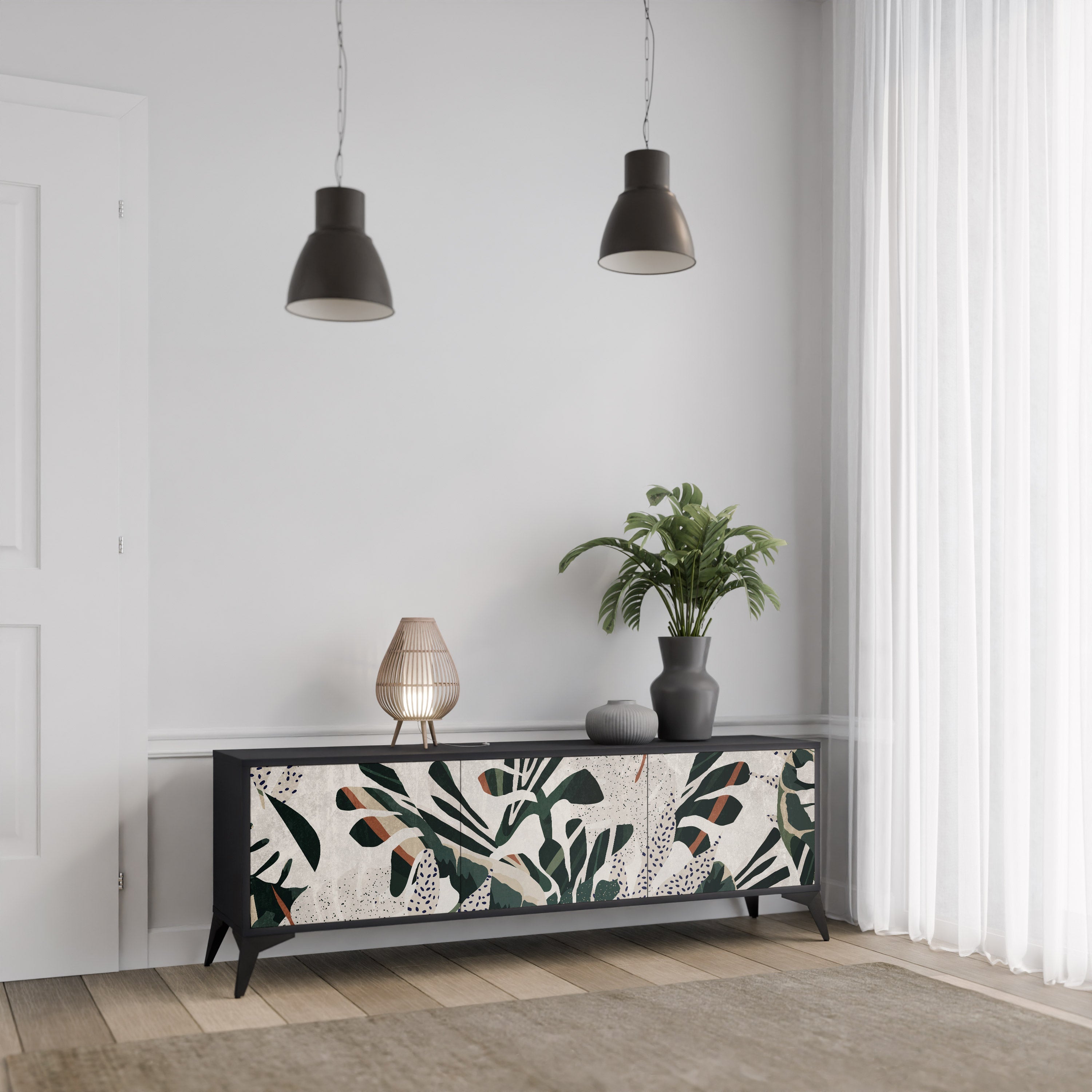 VERDURE FORMATION Móvel de TV com 3 Portas em Acabamento Preto